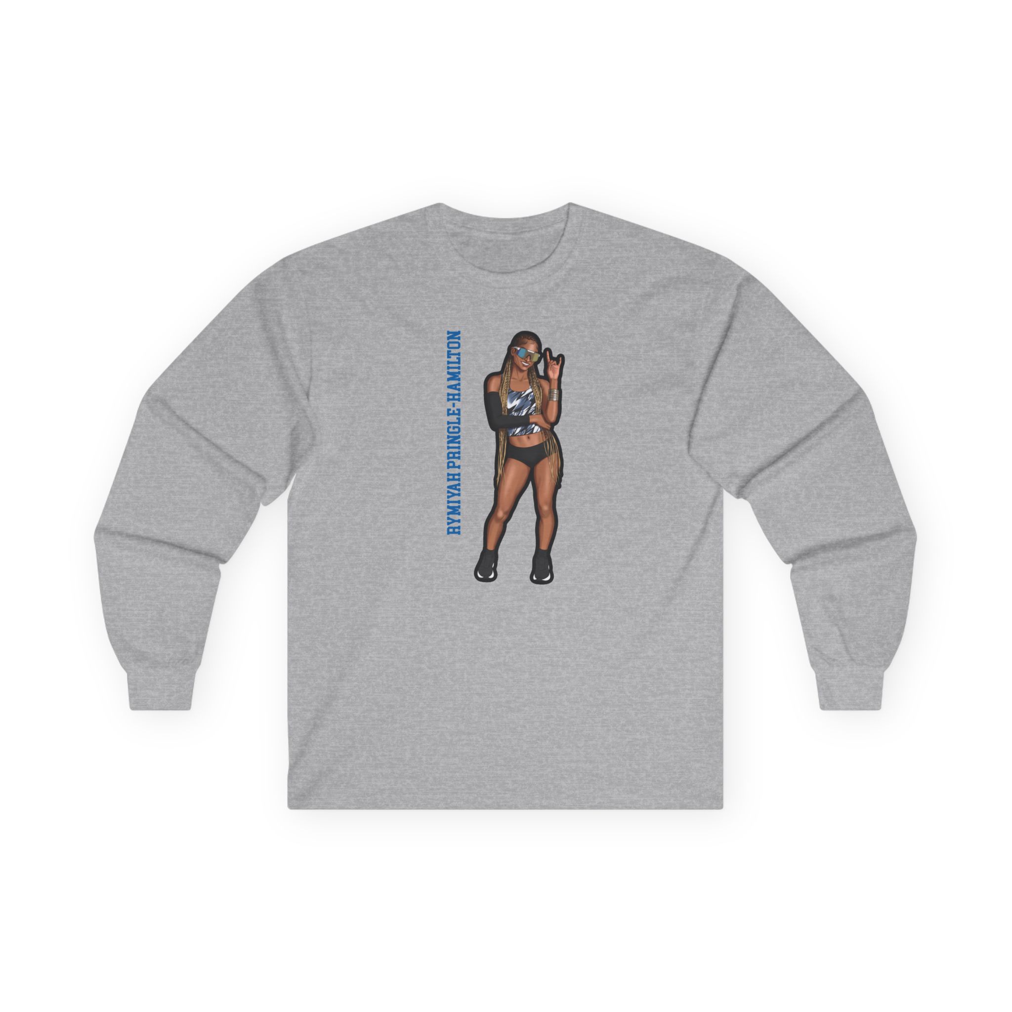 Long Sleeve Tee — character_name_vertical in Grey