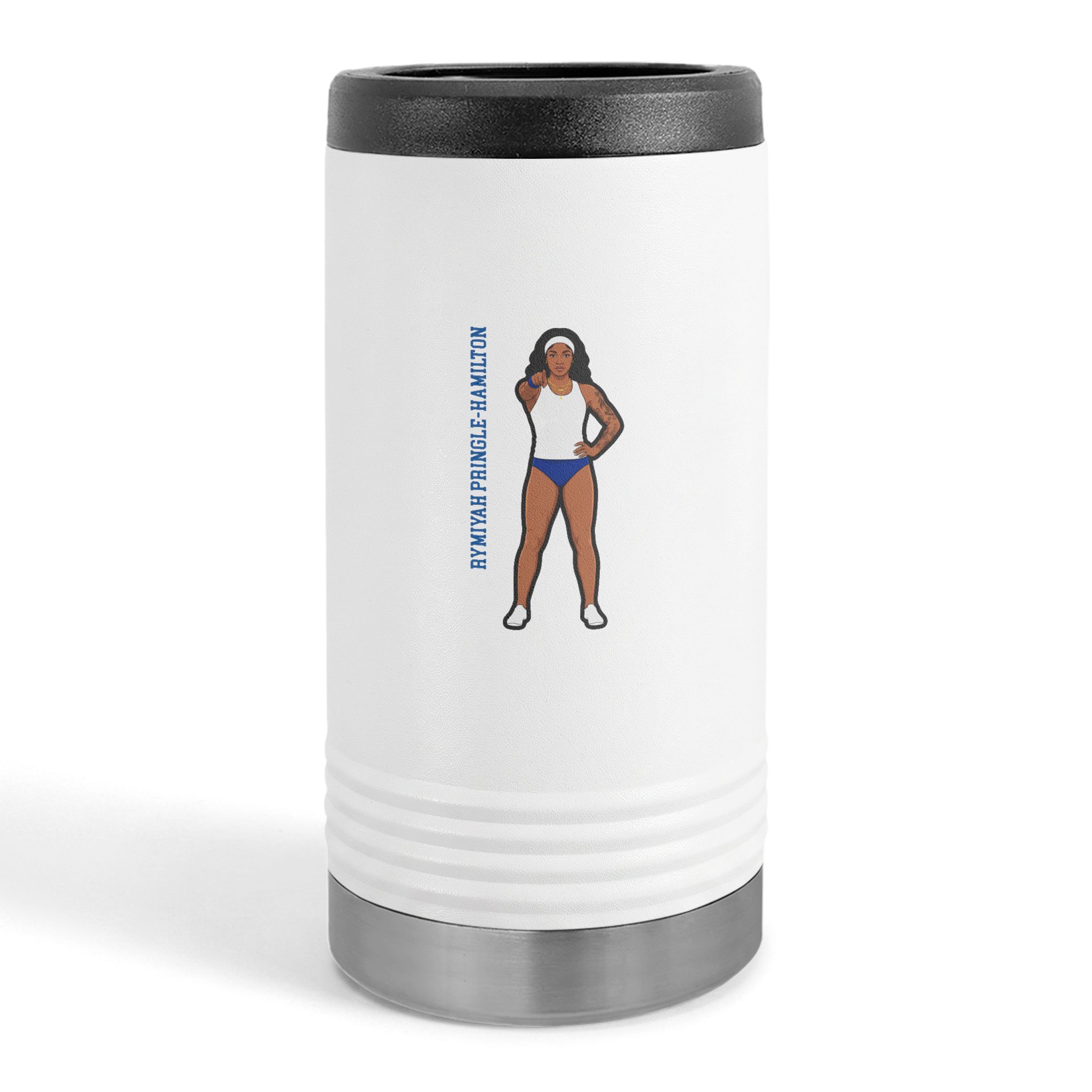 Slim Stainless Can Cooler — character_name_vertical in White