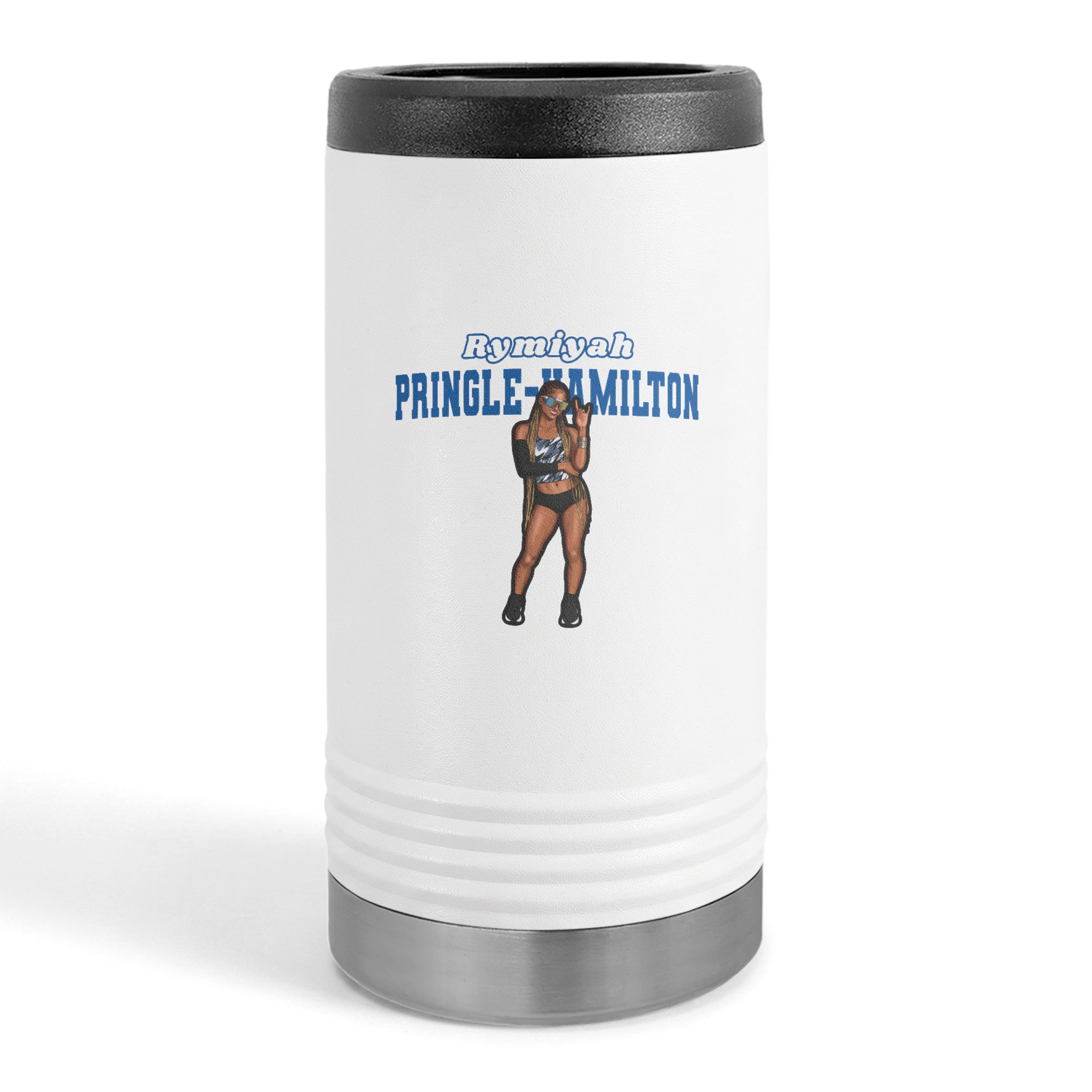 Slim Stainless Can Cooler — character_name_arch in White