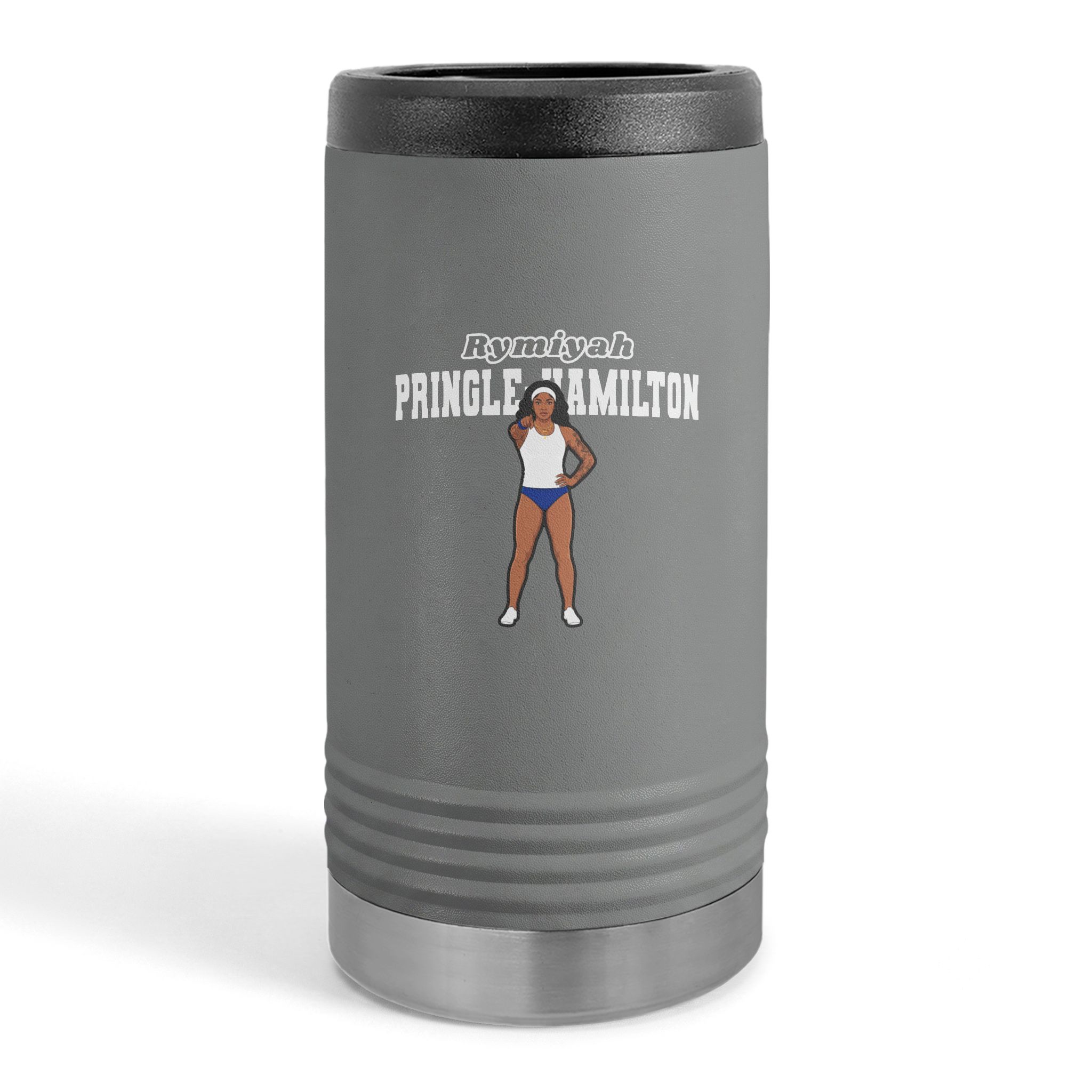 Slim Stainless Can Cooler — character_name_arch in Grey