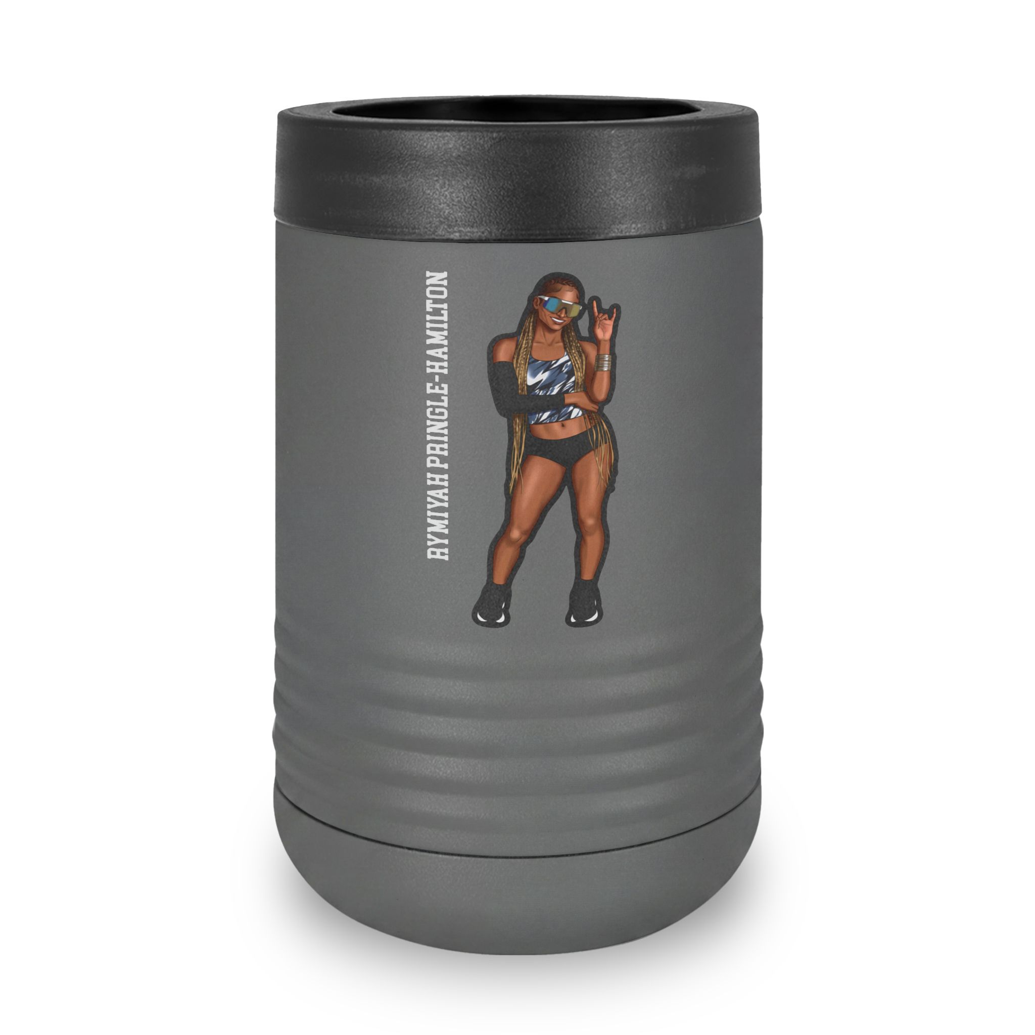 Stainless Can Cooler — character_name_vertical in Grey