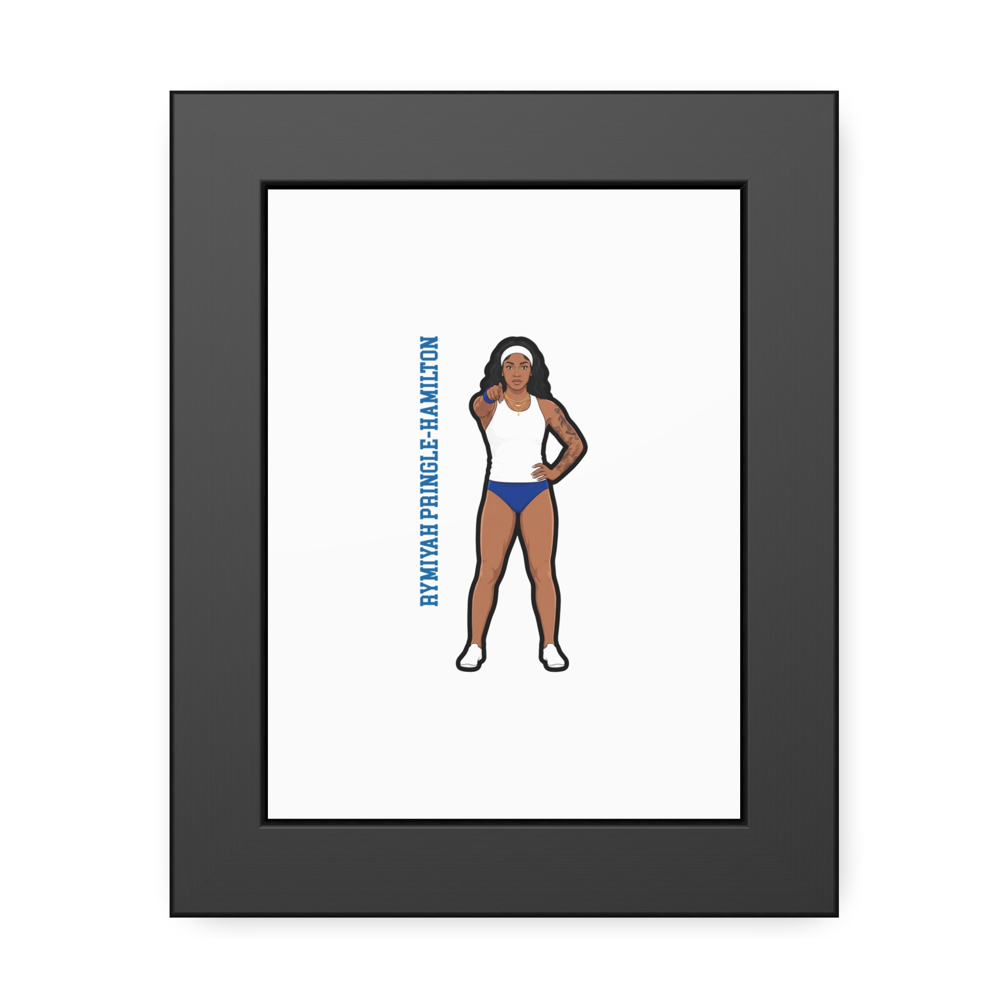 Framed Poster — character_name_vertical in Black