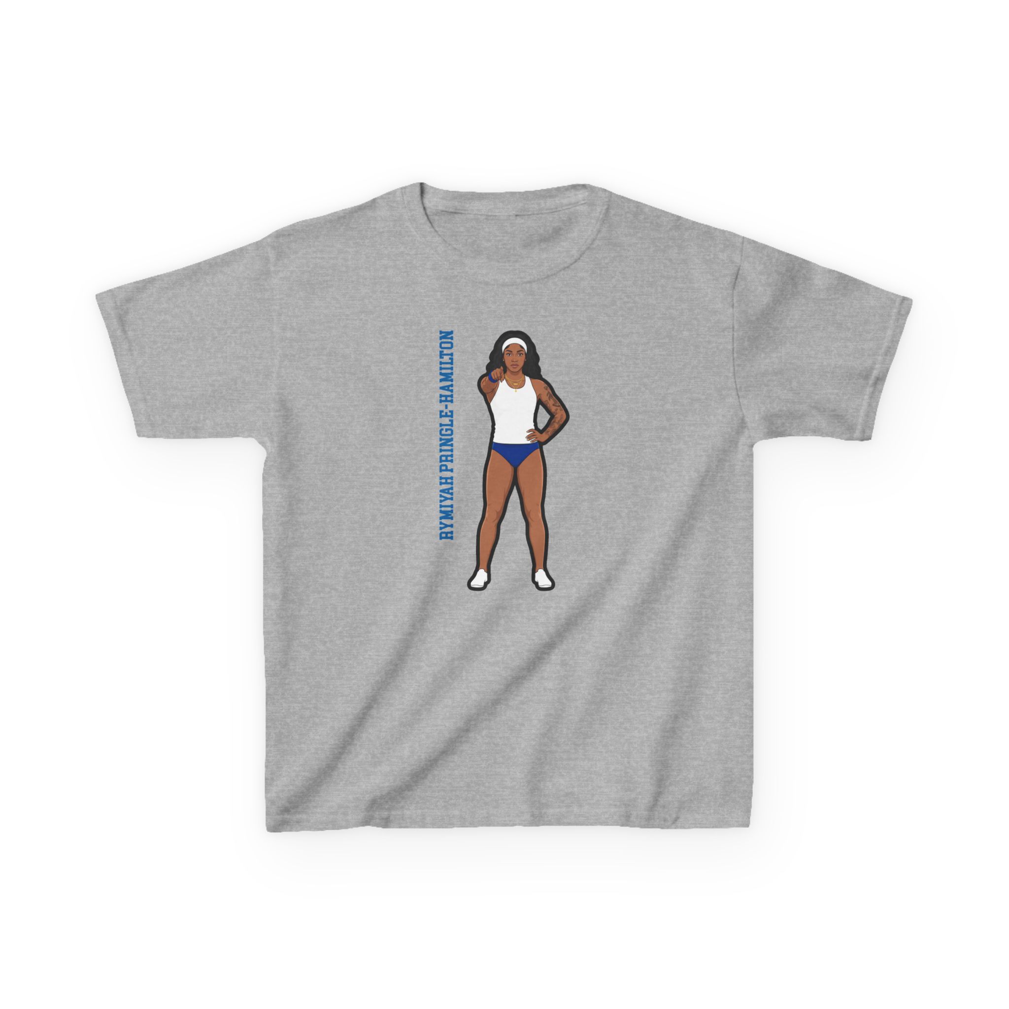 Youth Tee — character_name_vertical in Grey