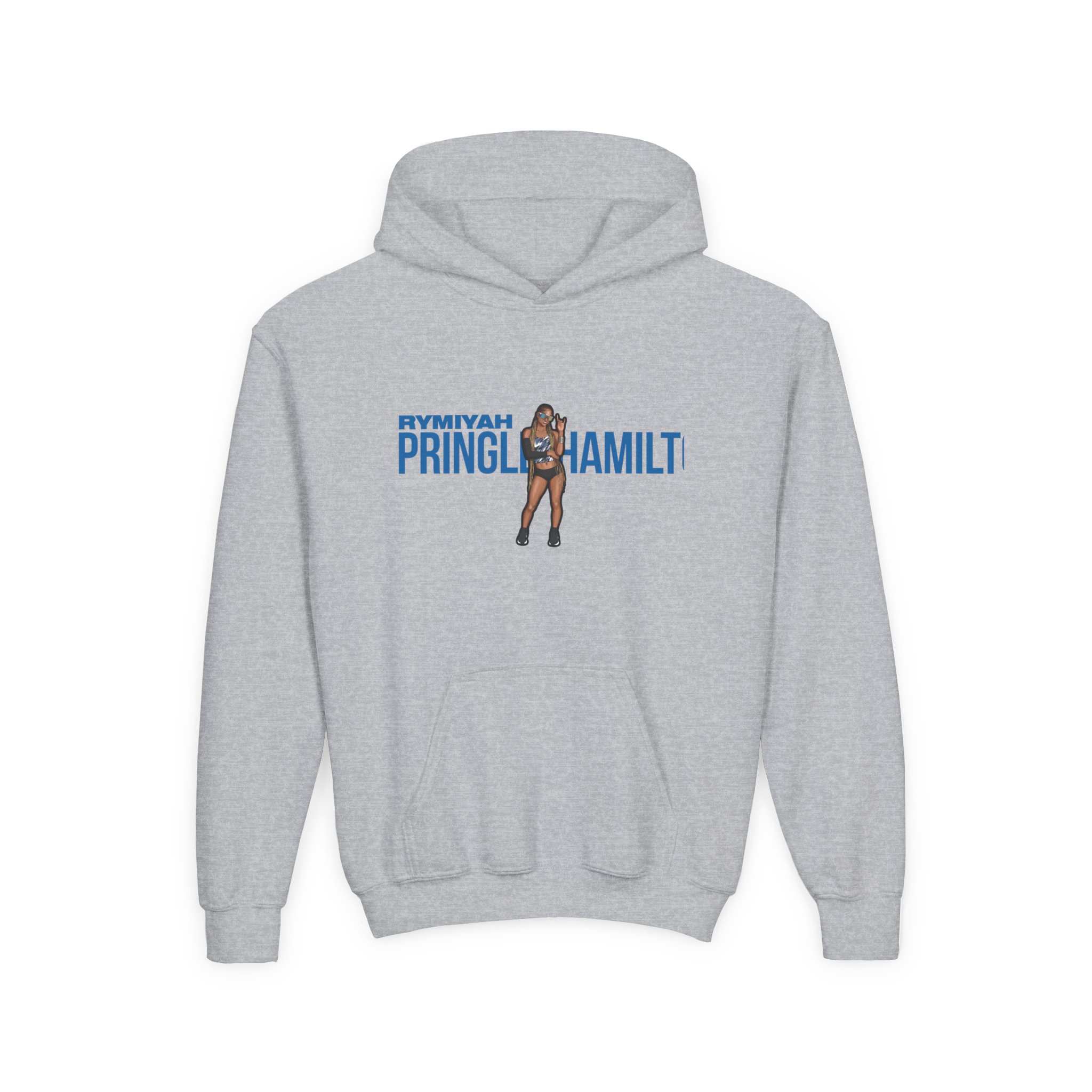 Youth Hoodie — character_player_name in Grey
