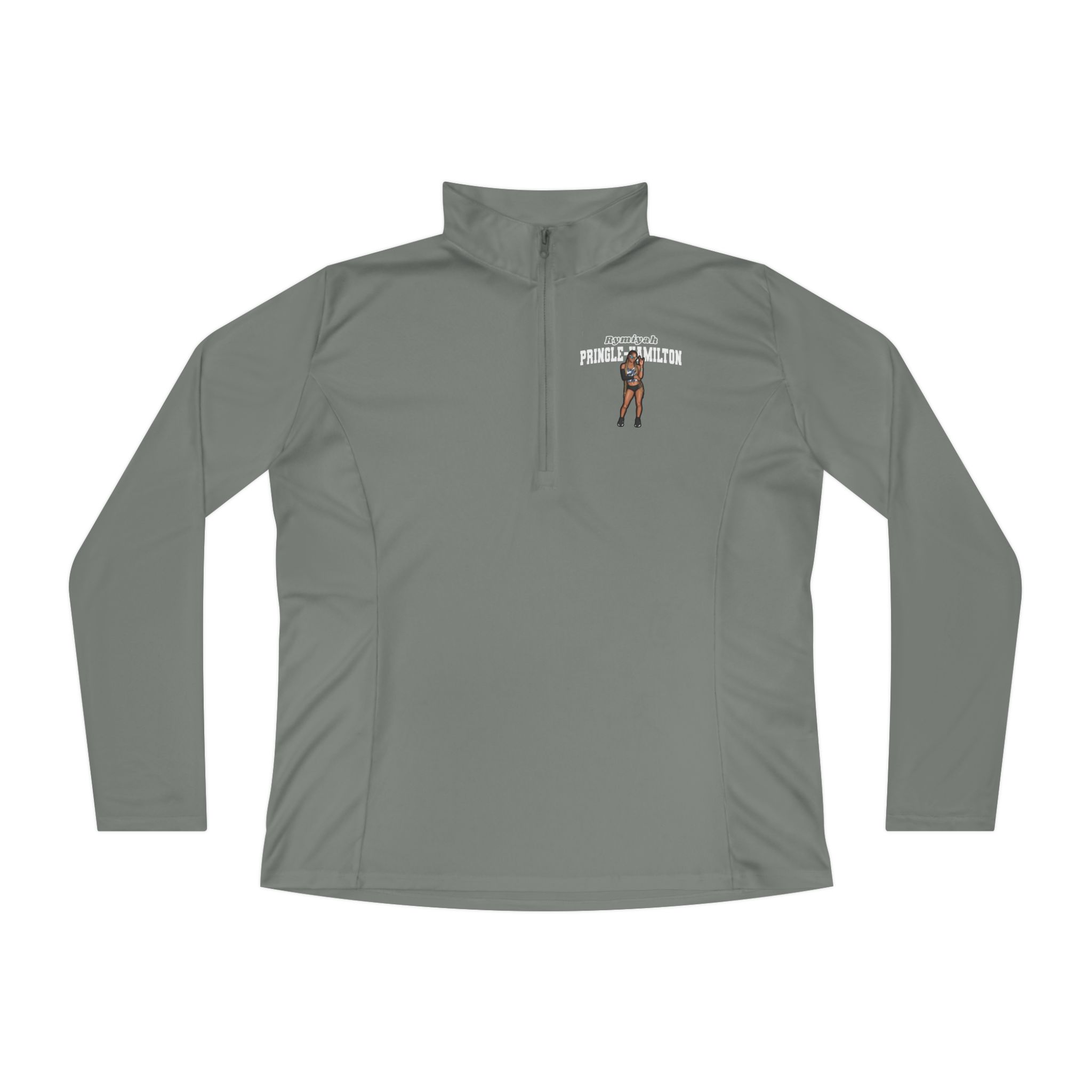 Women's Q-Zip Pullover — character_name_arch in Grey