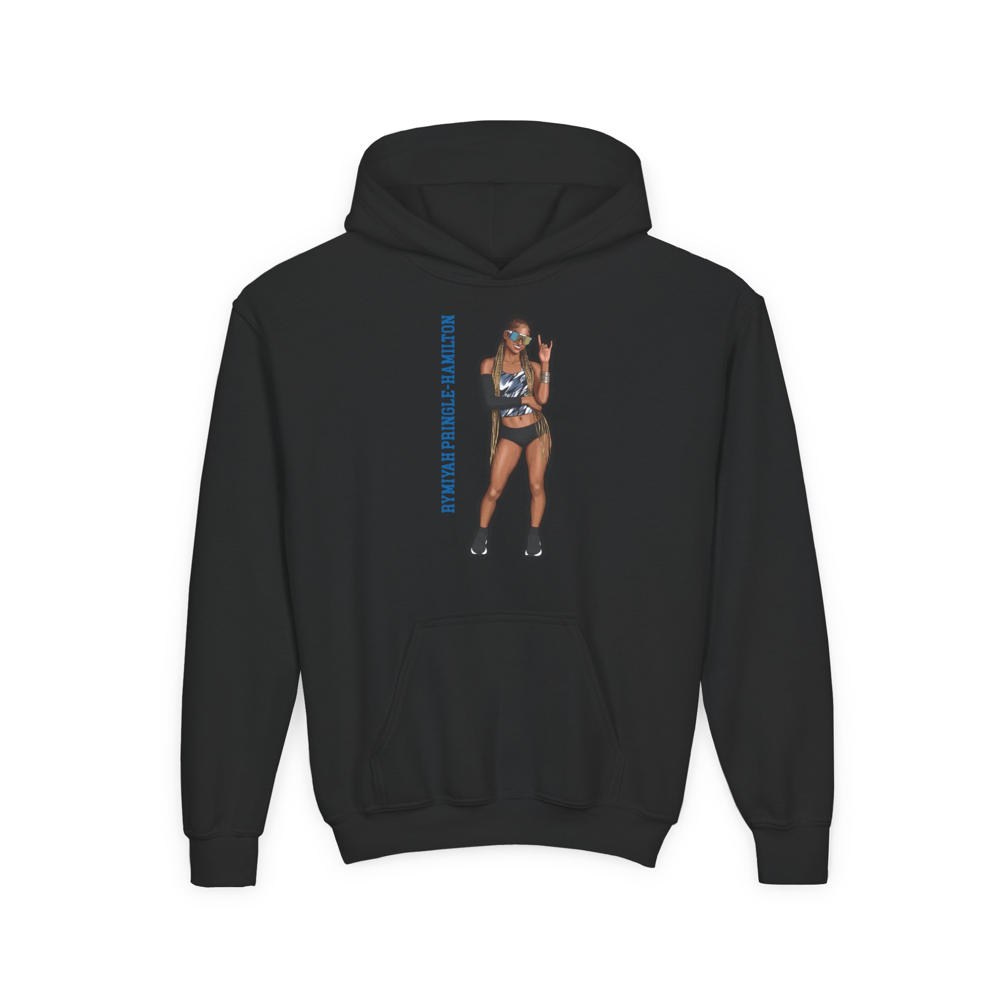 Youth Hoodie — character_name_vertical in Black