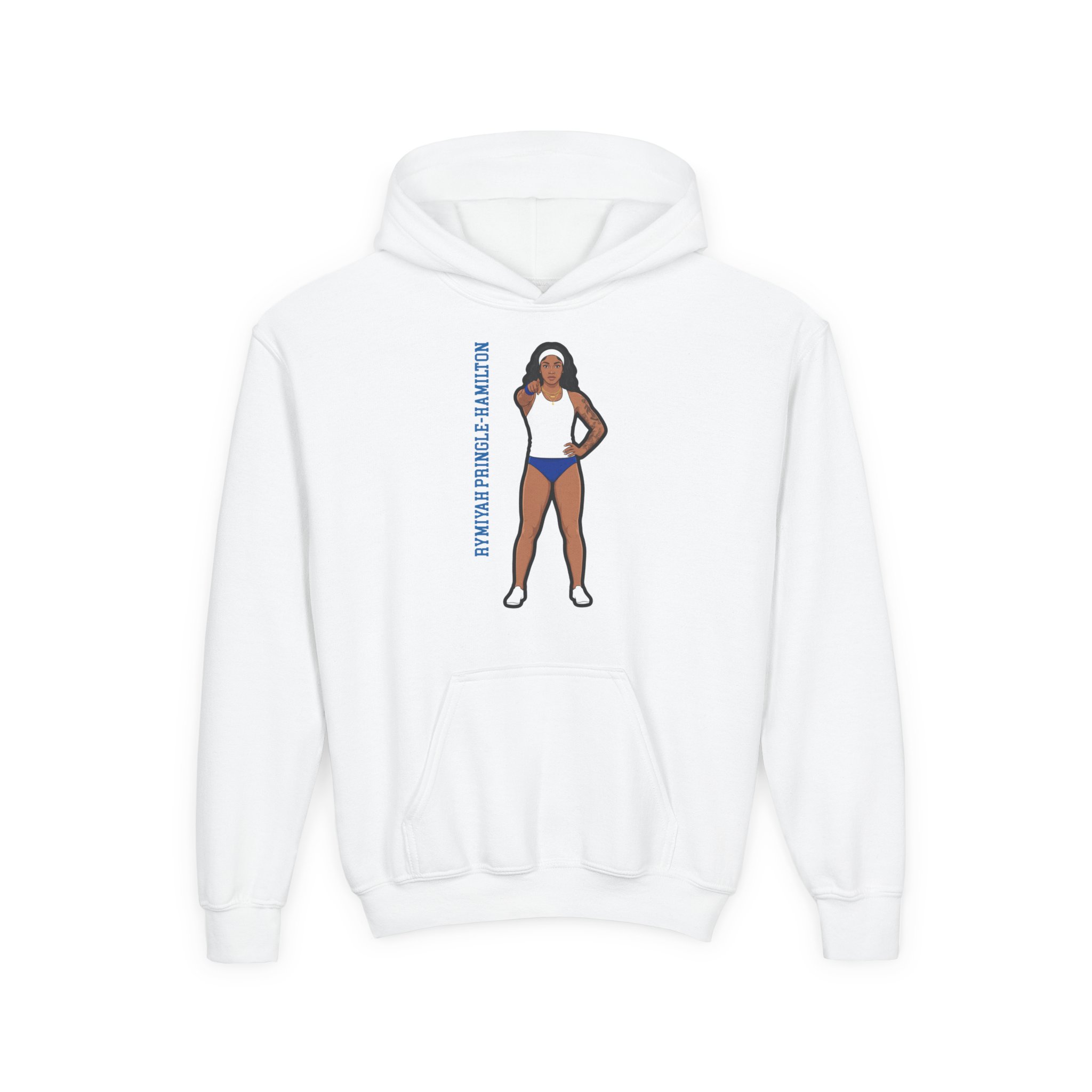 Youth Hoodie — character_name_vertical in White