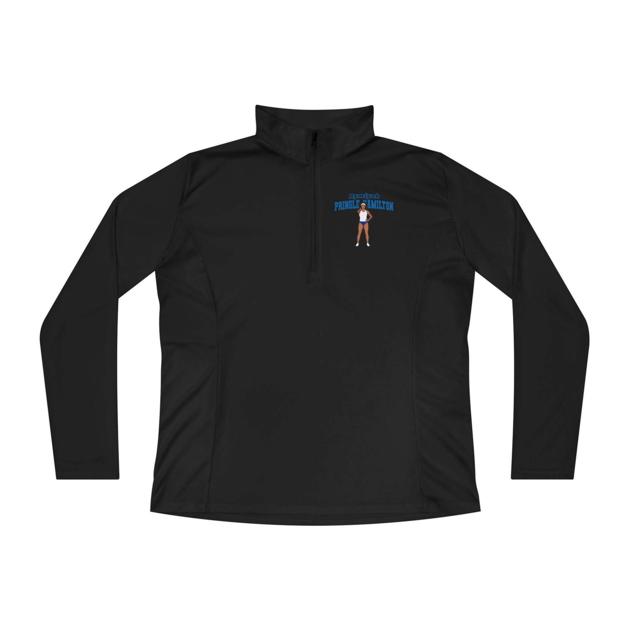 Women's Q-Zip Pullover — character_name_arch in Black
