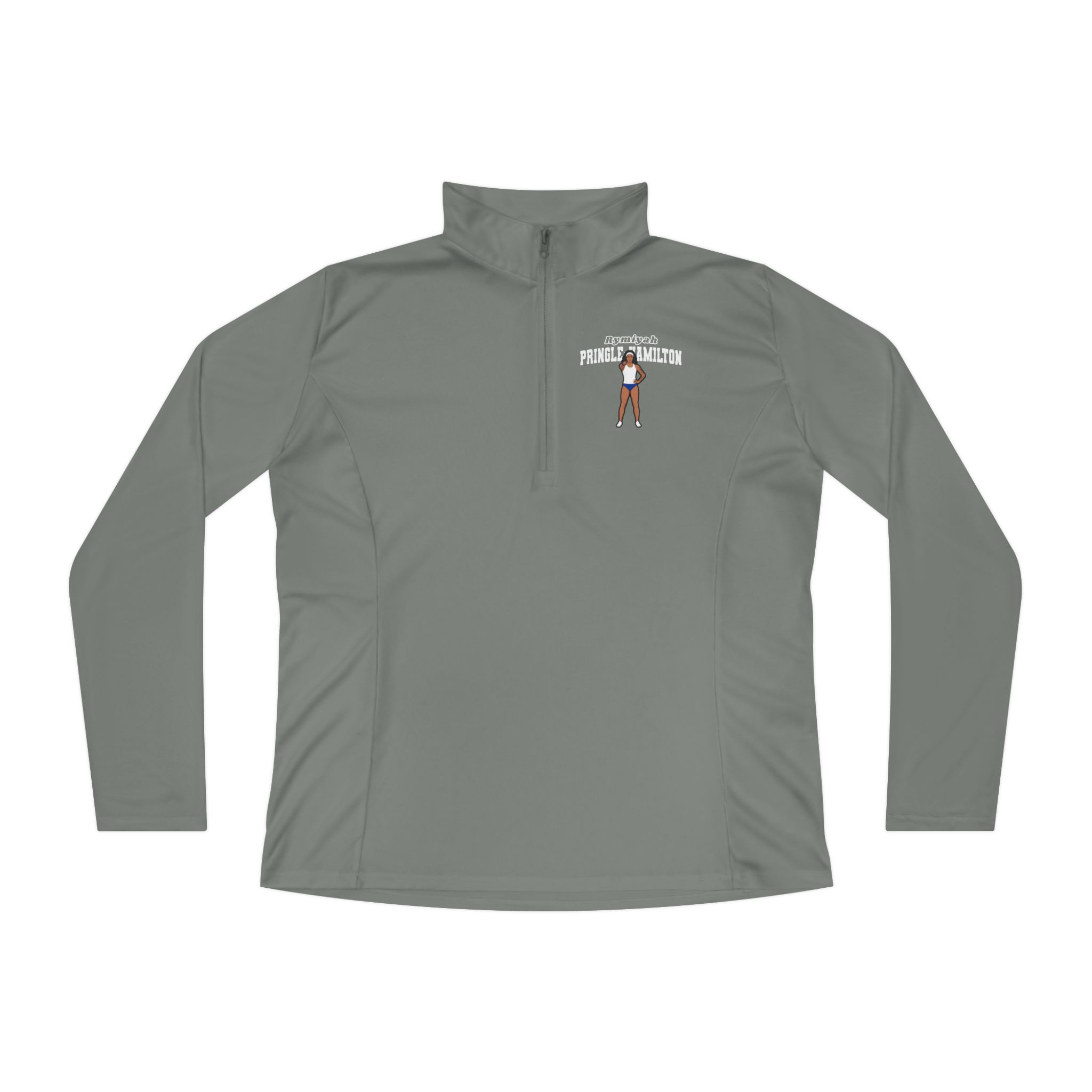 Women's Q-Zip Pullover — character_name_arch in Grey