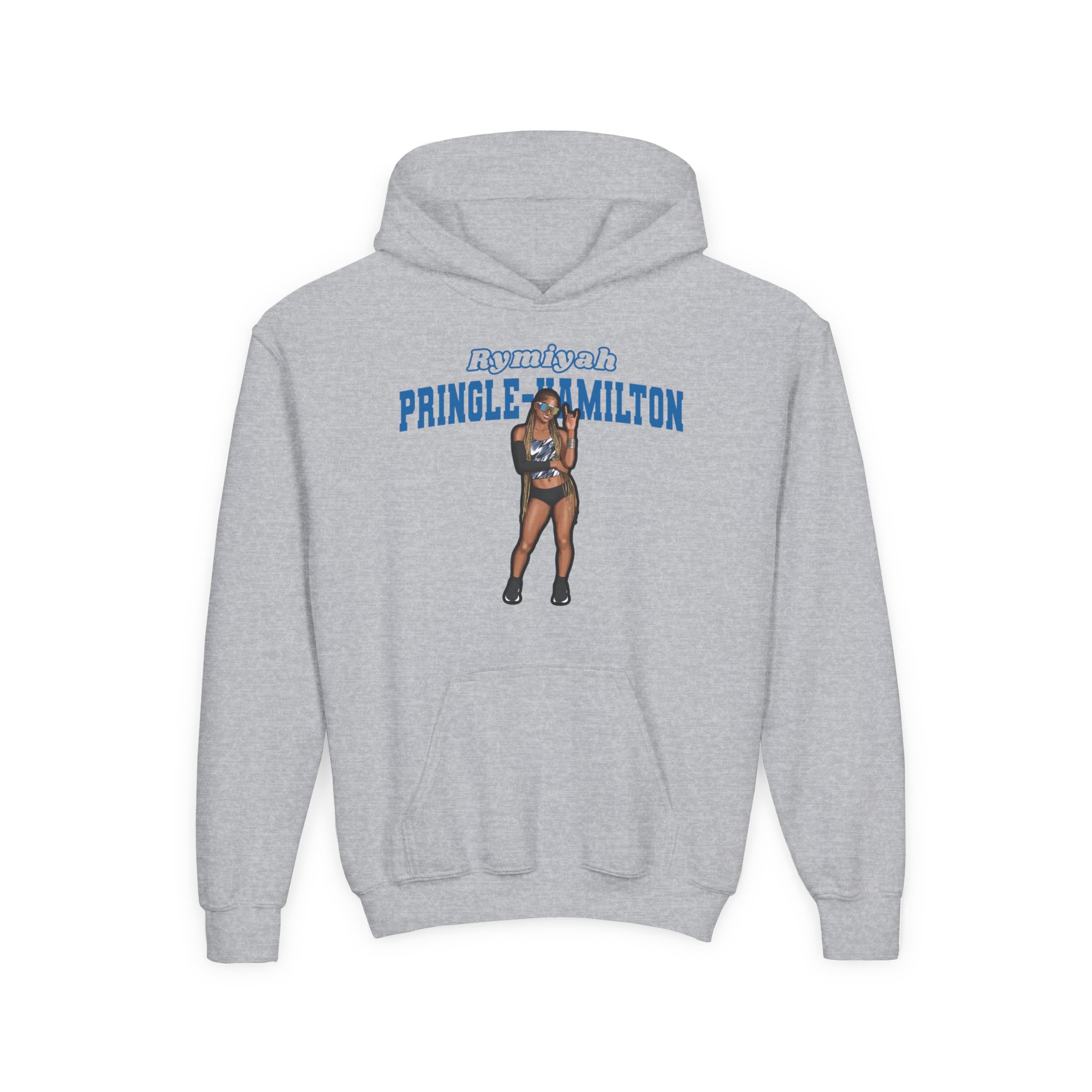 Youth Hoodie — character_name_arch in Grey