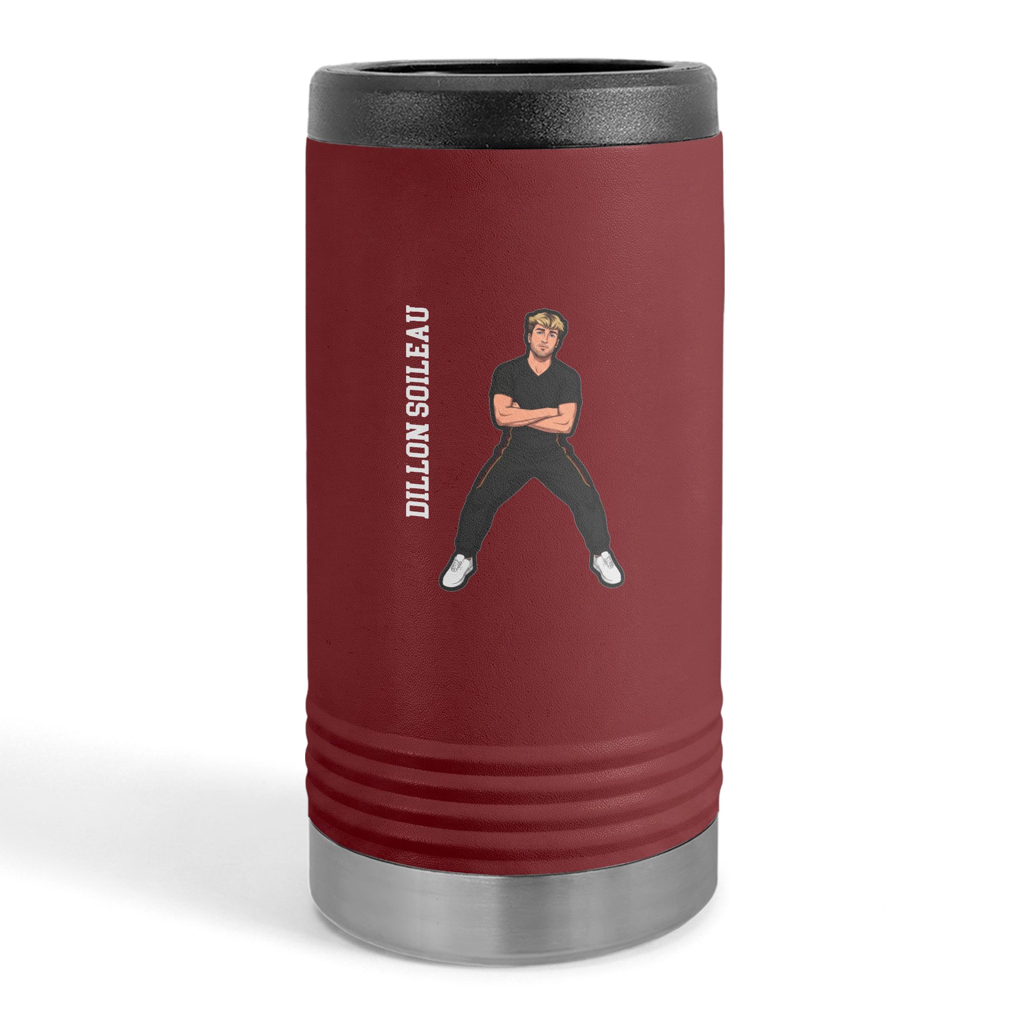 Slim Stainless Can Cooler — character_name_vertical in Maroon