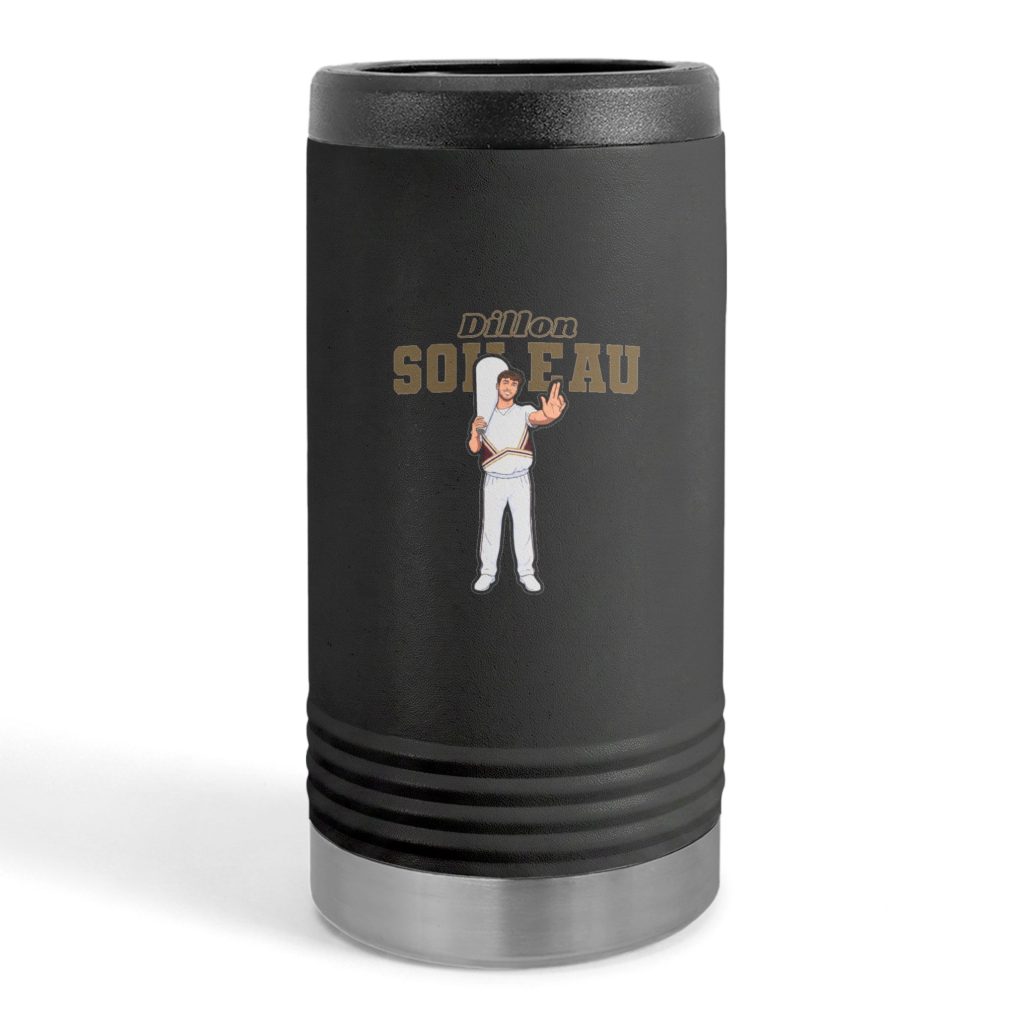 Slim Stainless Can Cooler — character_name_arch in Black