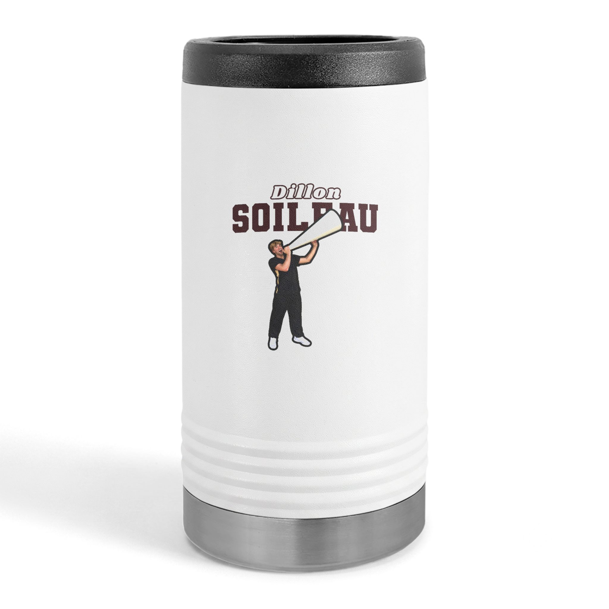 Slim Stainless Can Cooler — character_name_arch in White