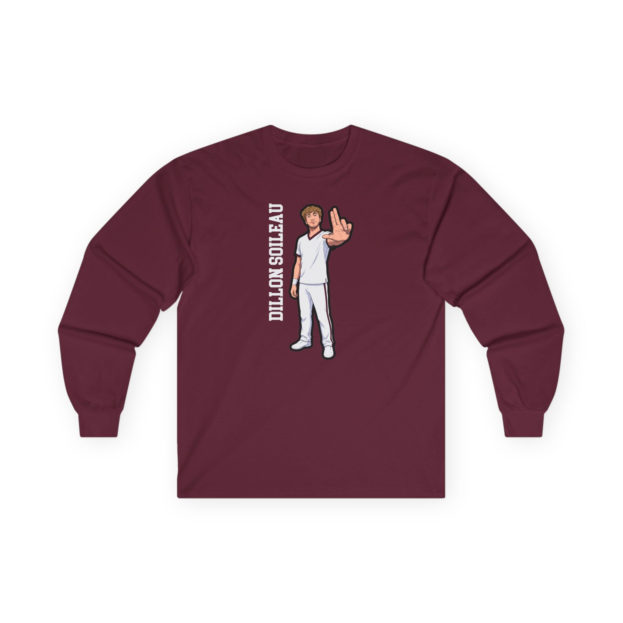 Long Sleeve Tee — character_name_vertical in Maroon