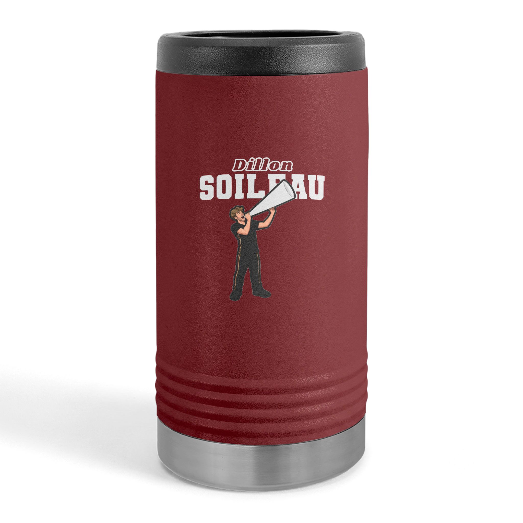 Slim Stainless Can Cooler — character_name_arch in Maroon