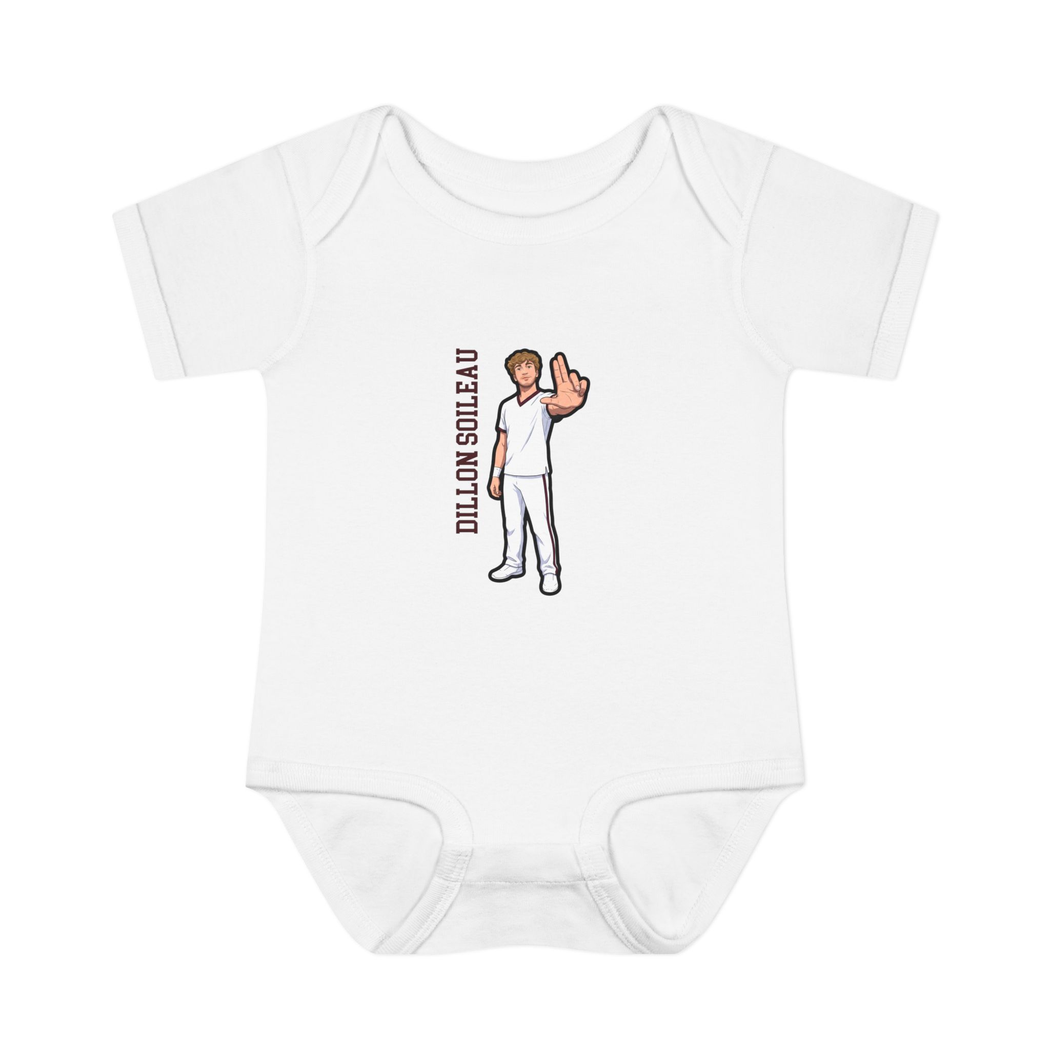 Baby Onesie — character_name_vertical in White