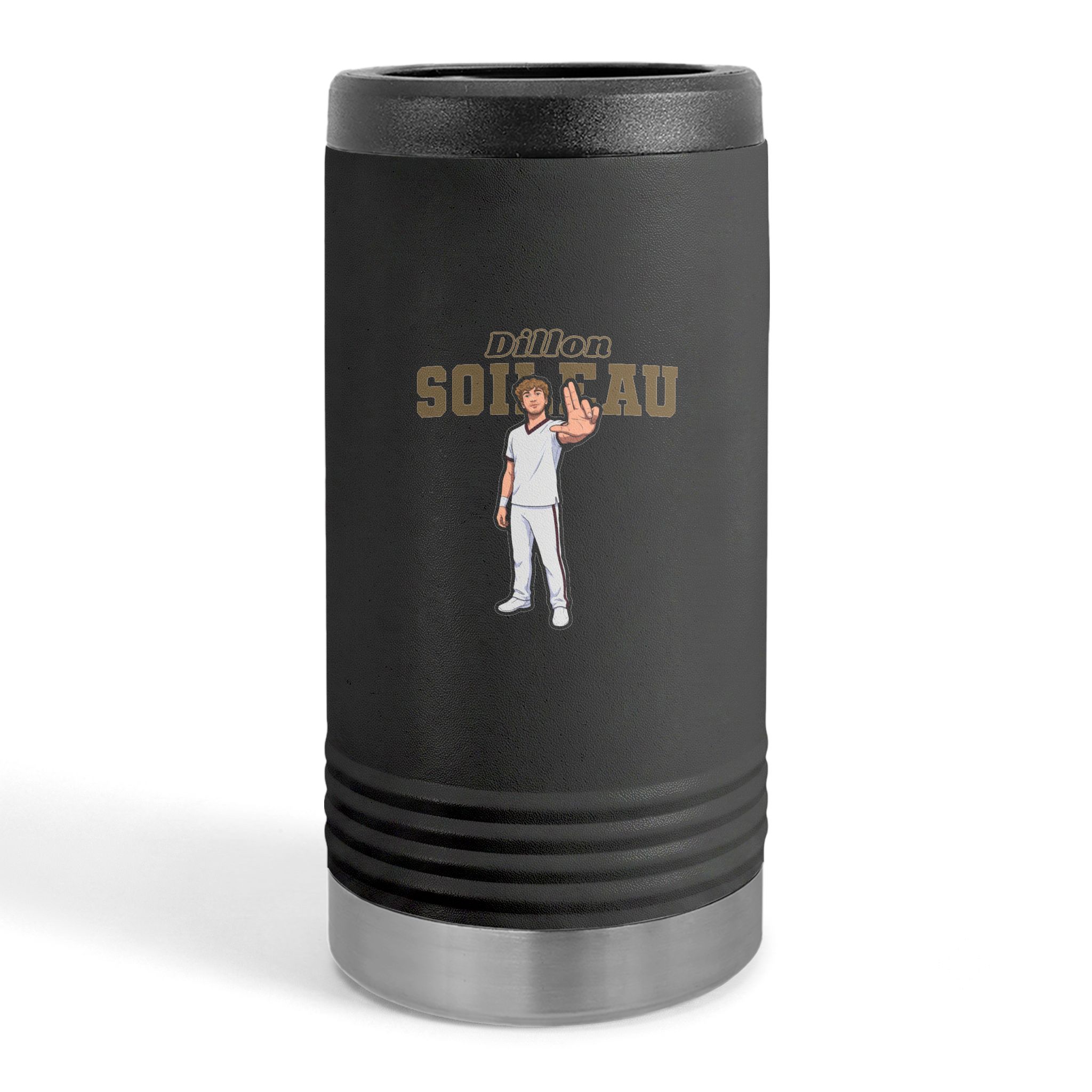 Slim Stainless Can Cooler — character_name_arch in Black