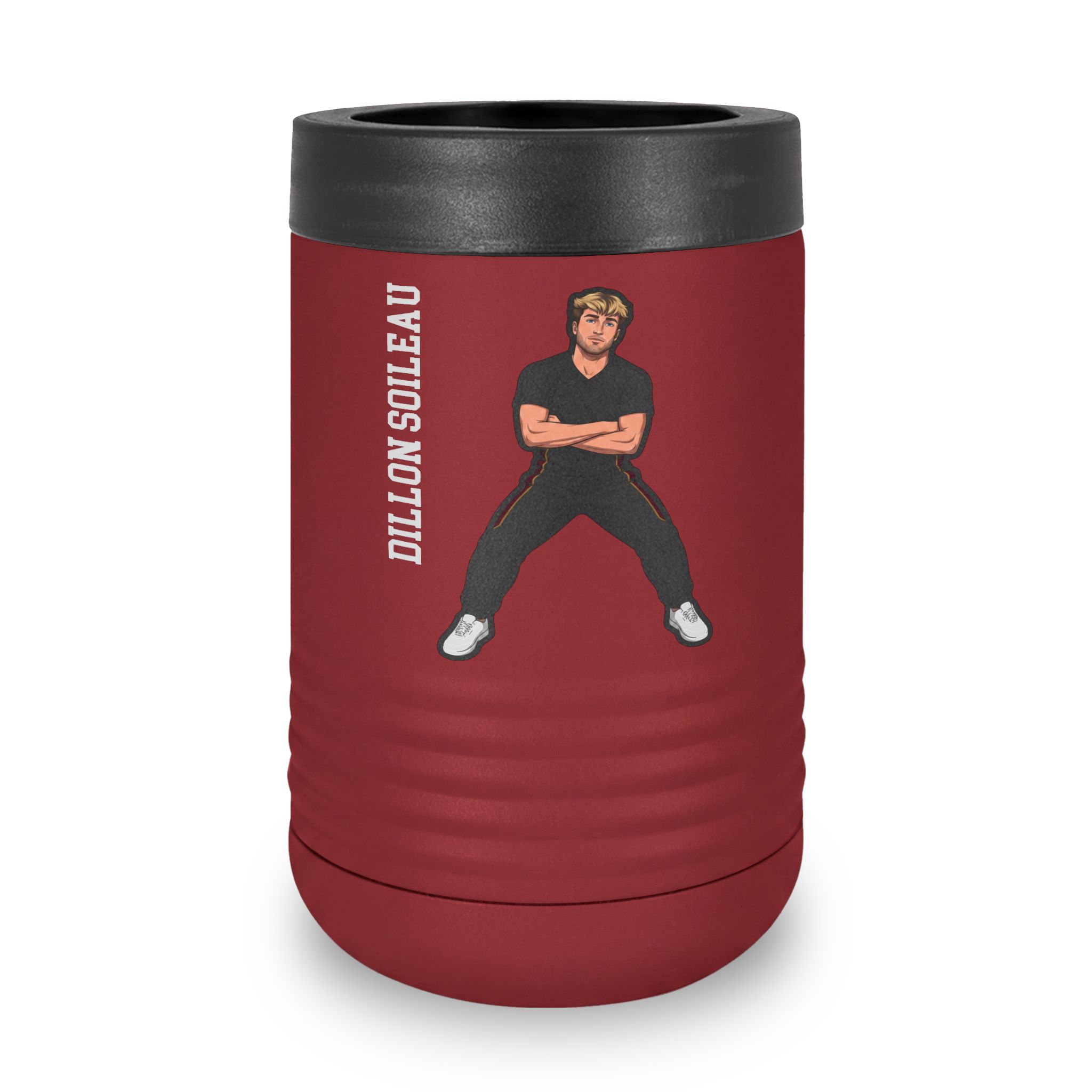 Stainless Can Cooler — character_name_vertical in Maroon