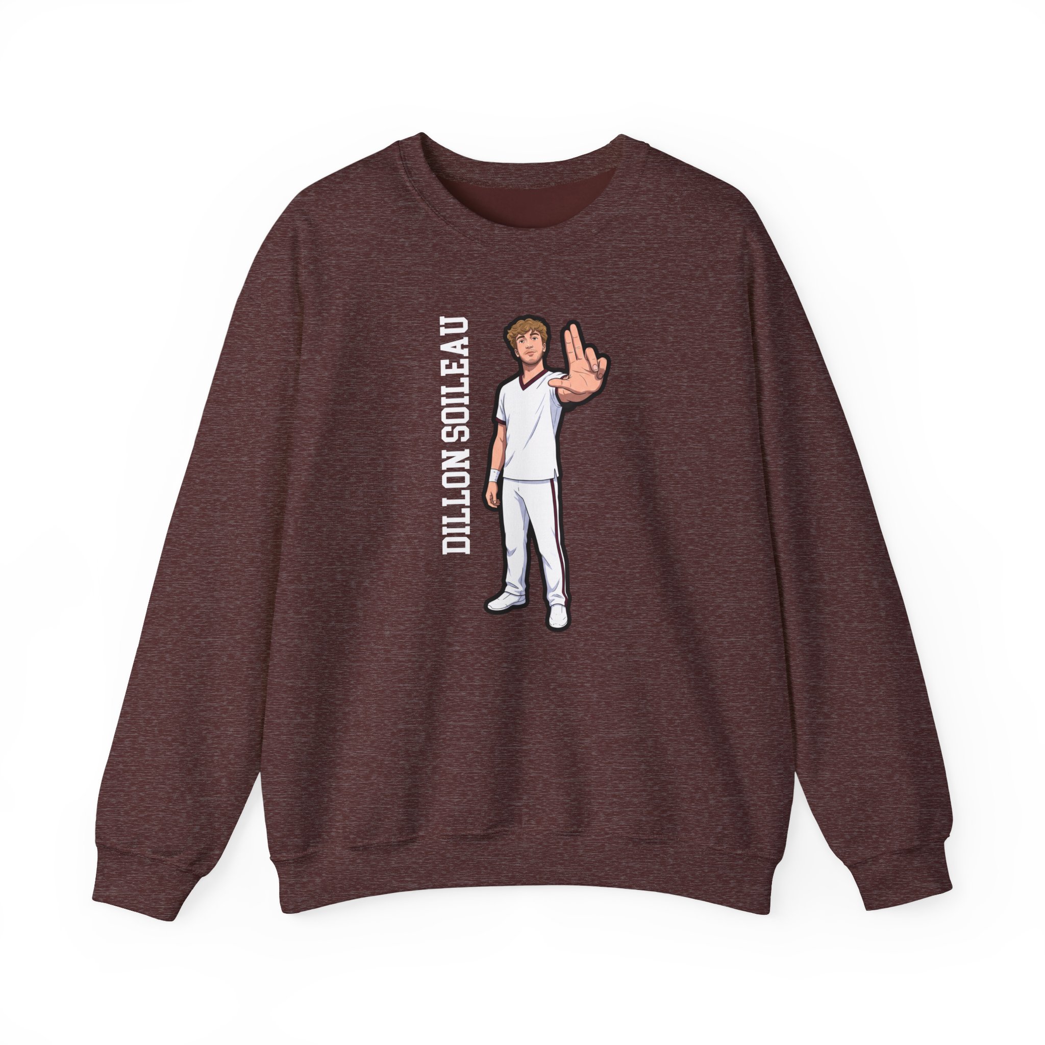 Crewneck Sweatshirt — character_name_vertical in Maroon