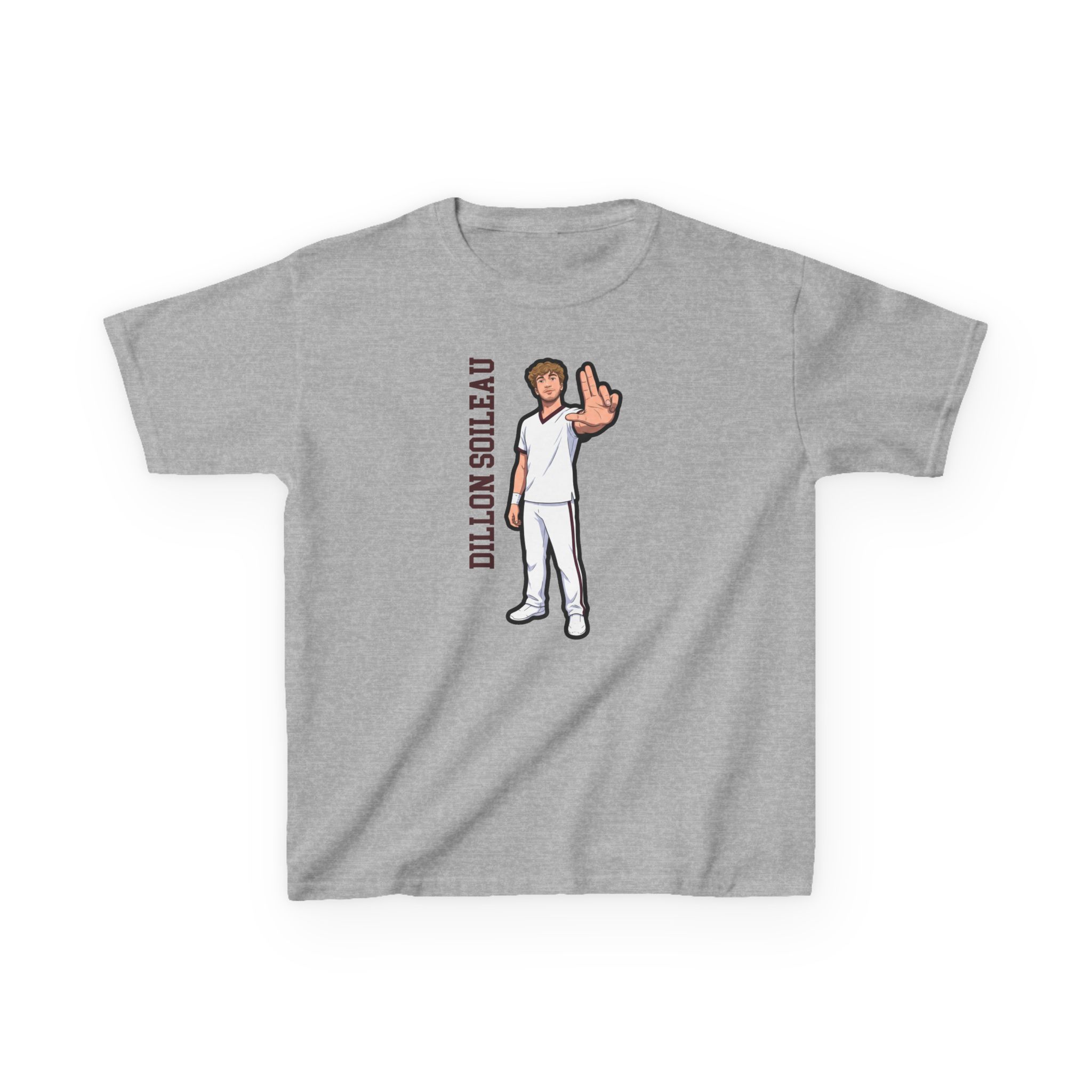 Youth Tee — character_name_vertical in Grey