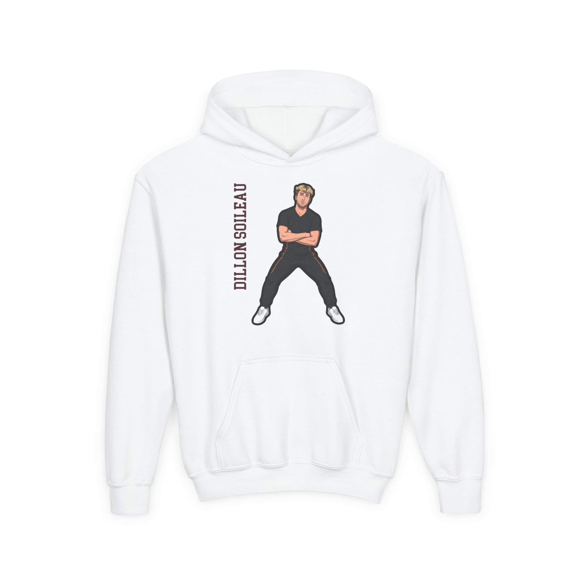 Youth Hoodie — character_name_vertical in White