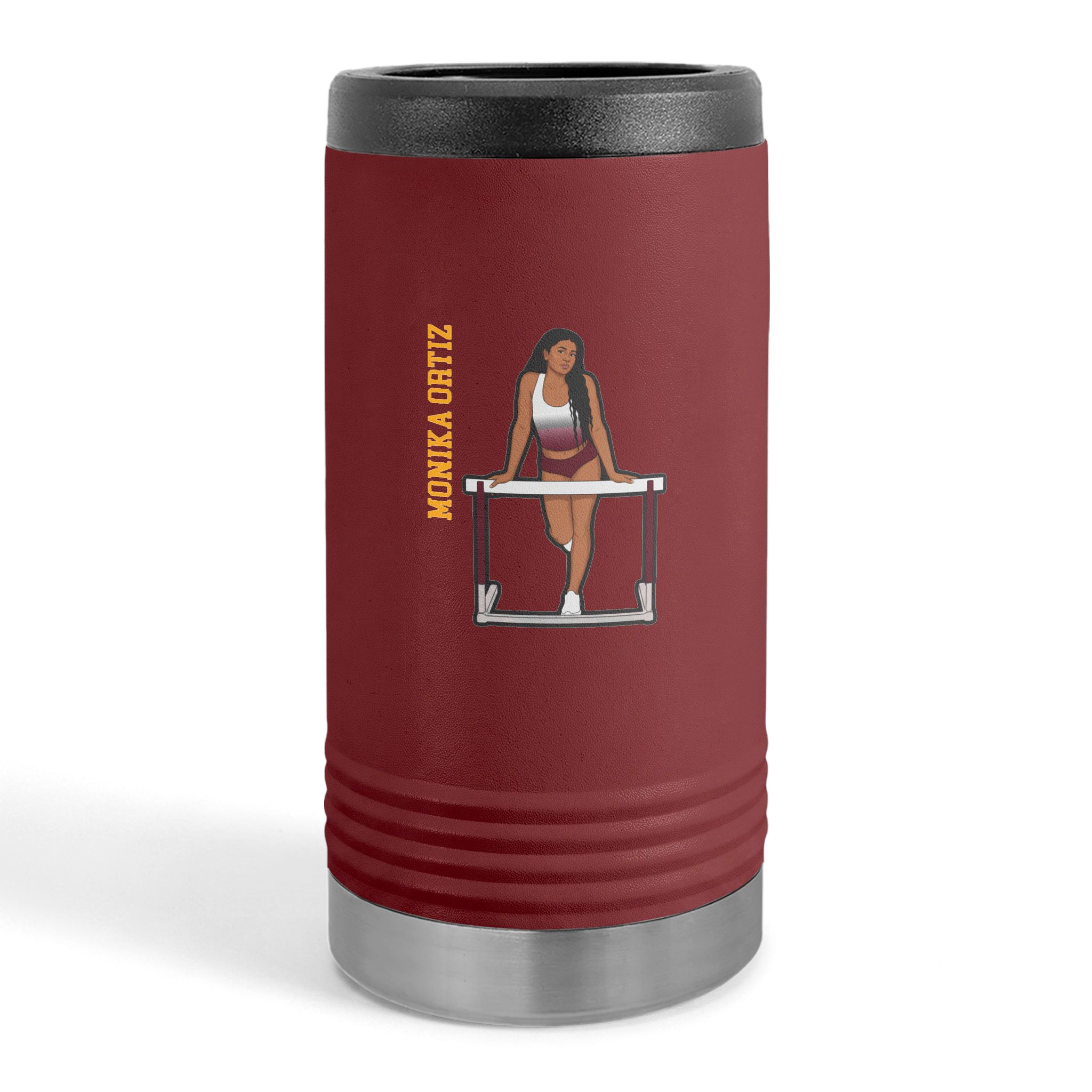 Slim Stainless Can Cooler — character_name_vertical in Maroon