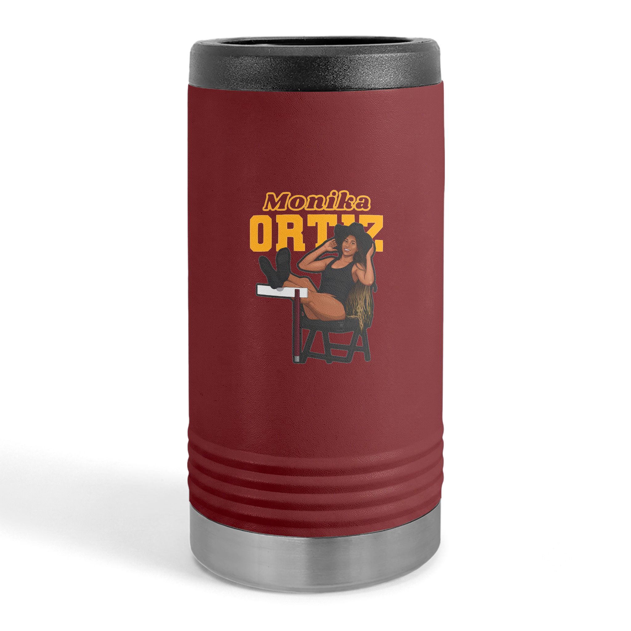 Slim Stainless Can Cooler — character_name_arch in Maroon
