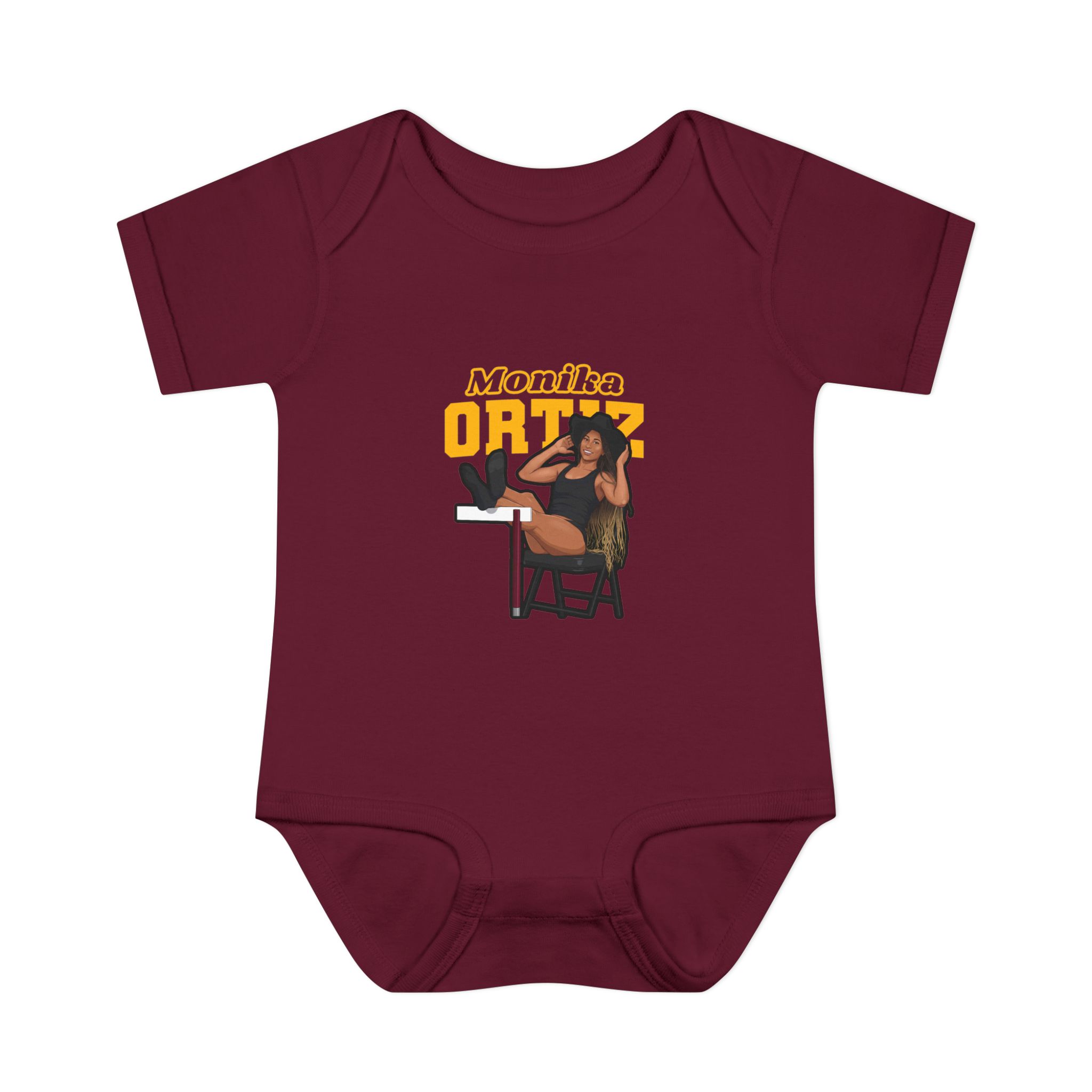 Baby Onesie — character_name_arch in Maroon