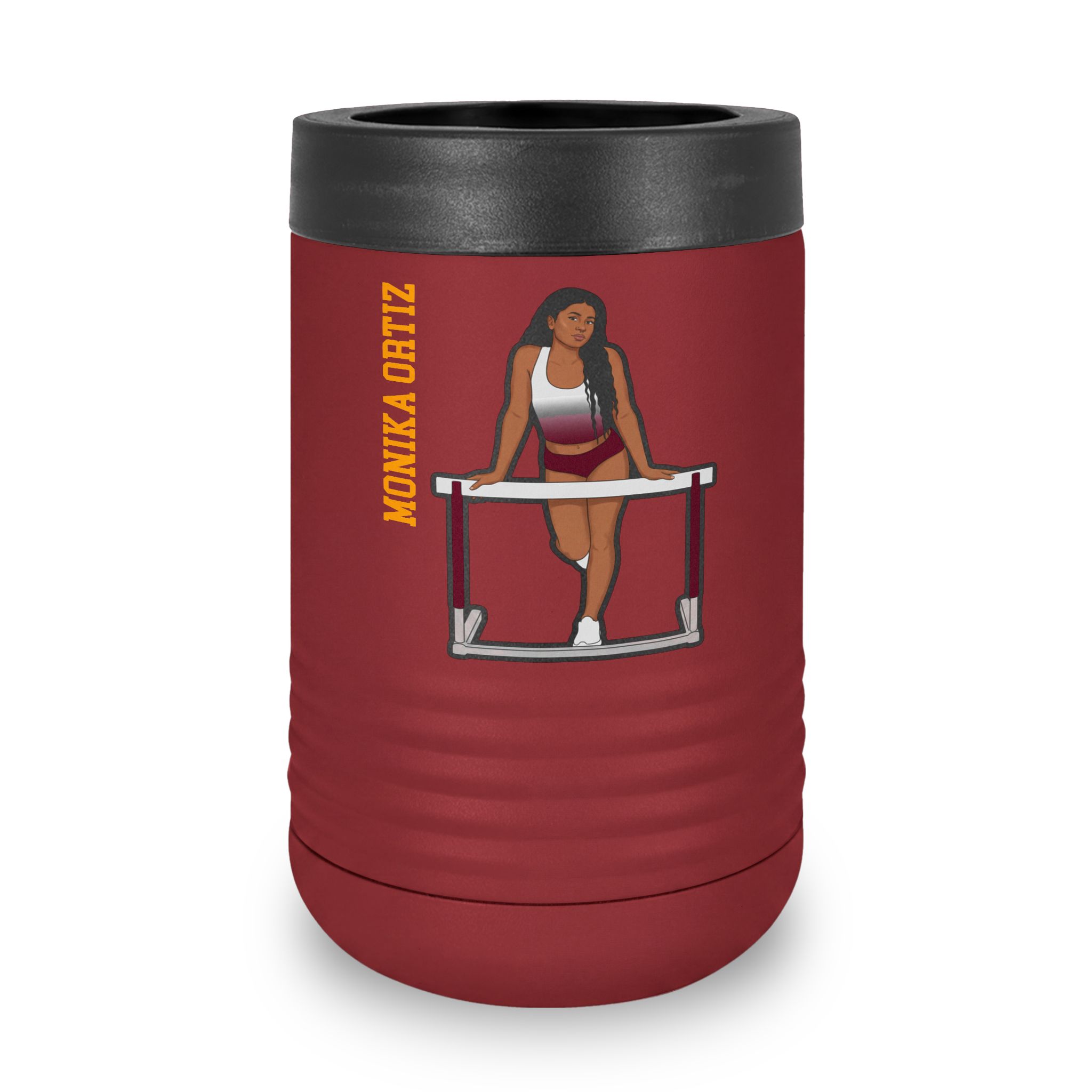 Stainless Can Cooler — character_name_vertical in Maroon