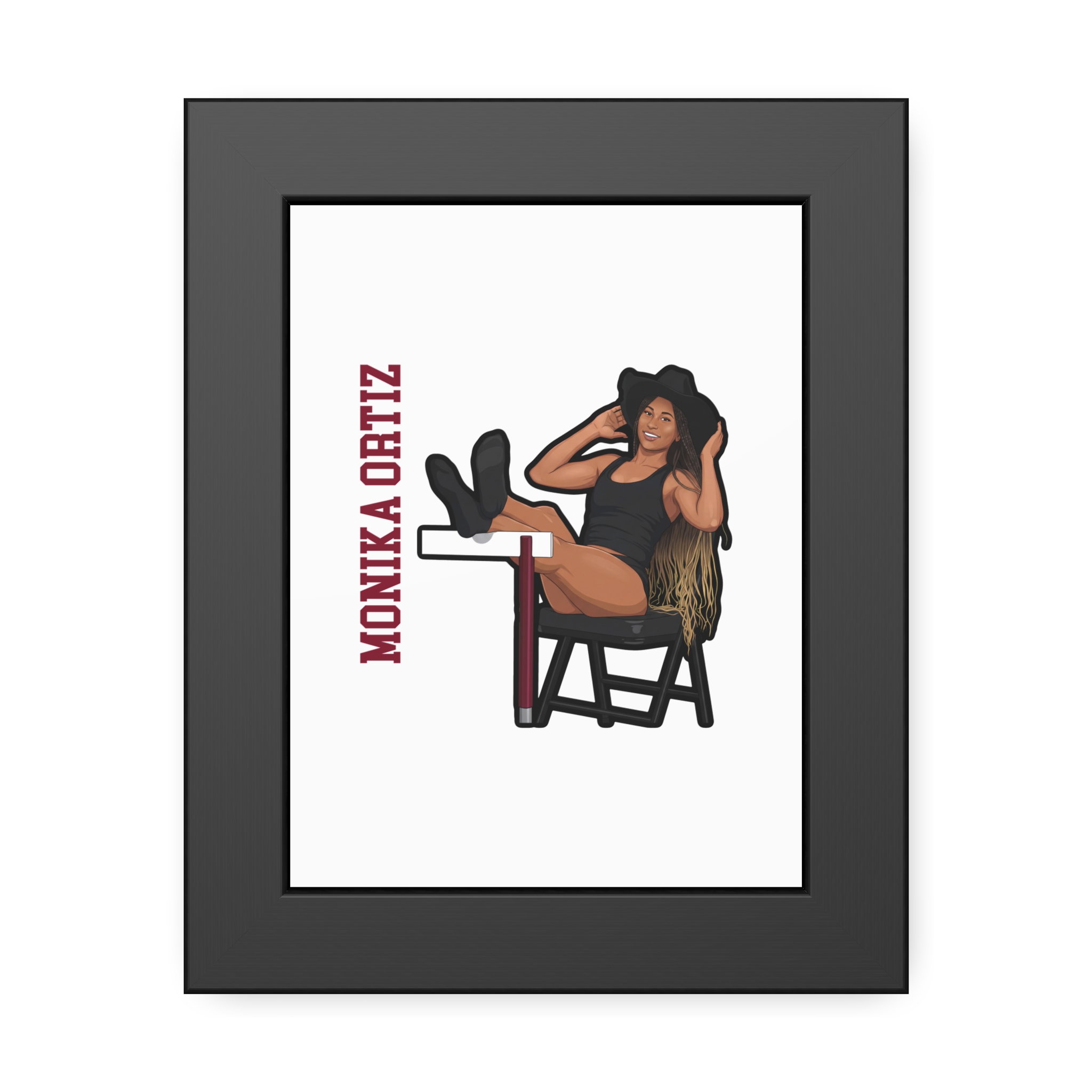 Framed Poster — character_name_vertical in Black