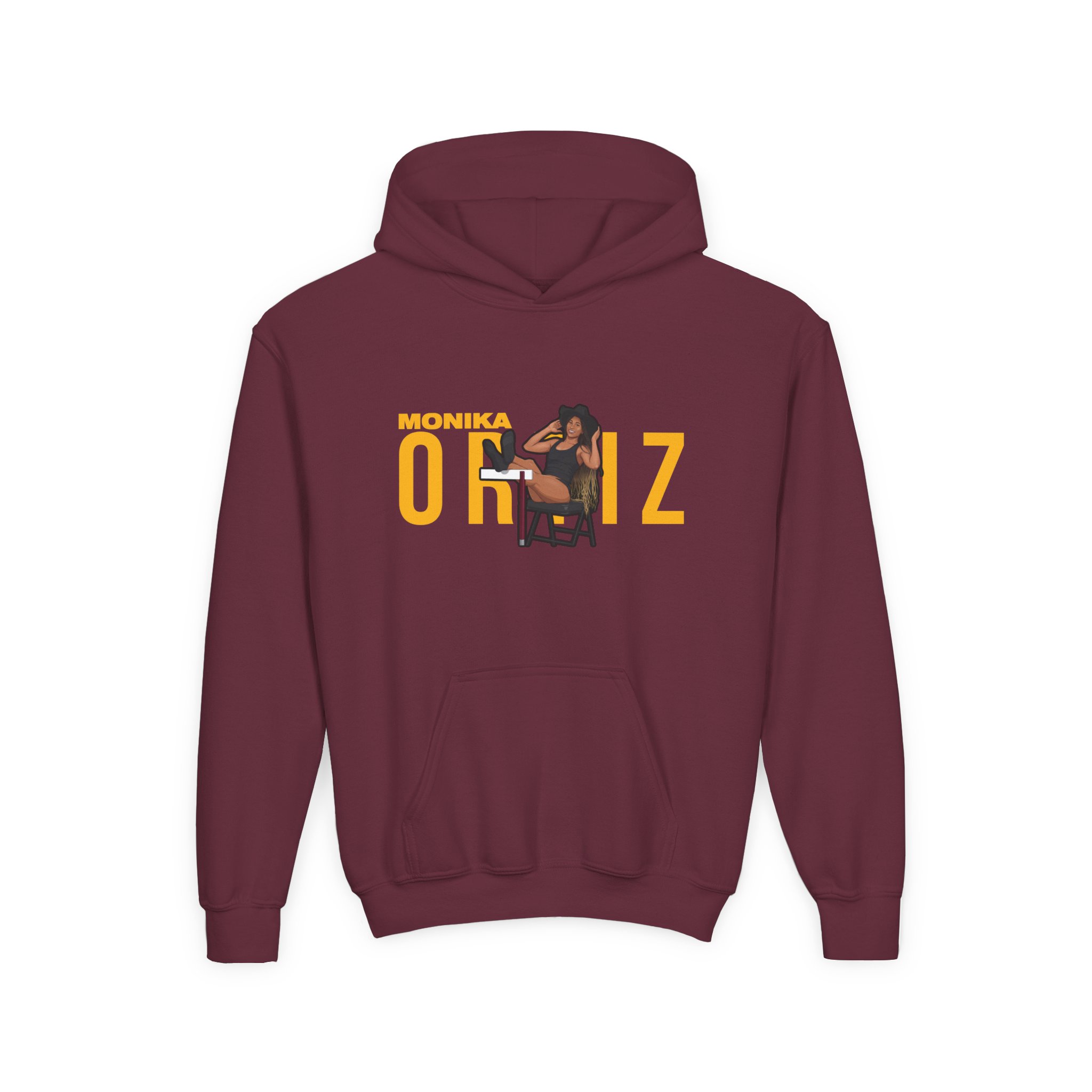 Youth Hoodie — character_player_name in Maroon