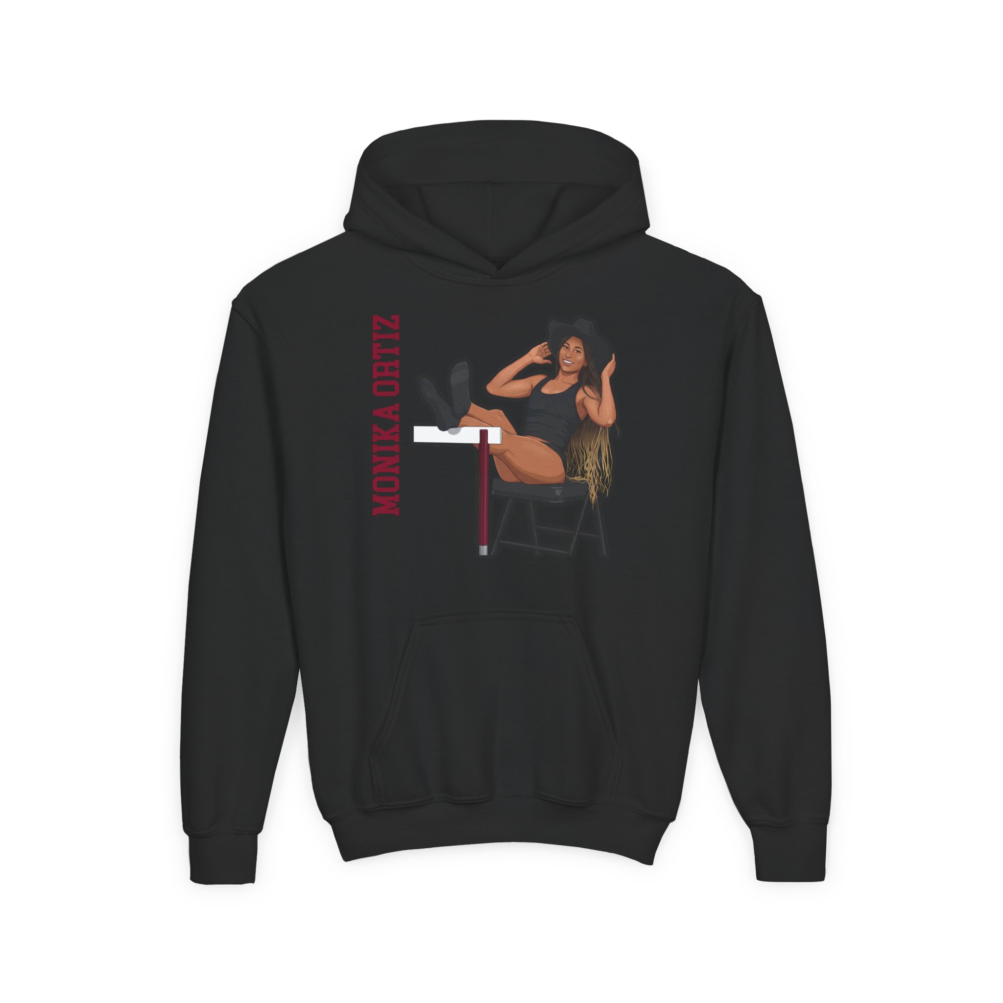 Youth Hoodie — character_name_vertical in Black