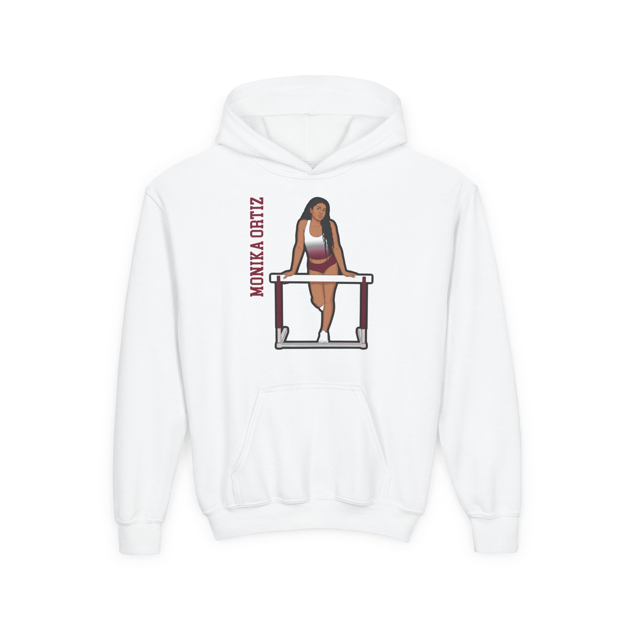 Youth Hoodie — character_name_vertical in White