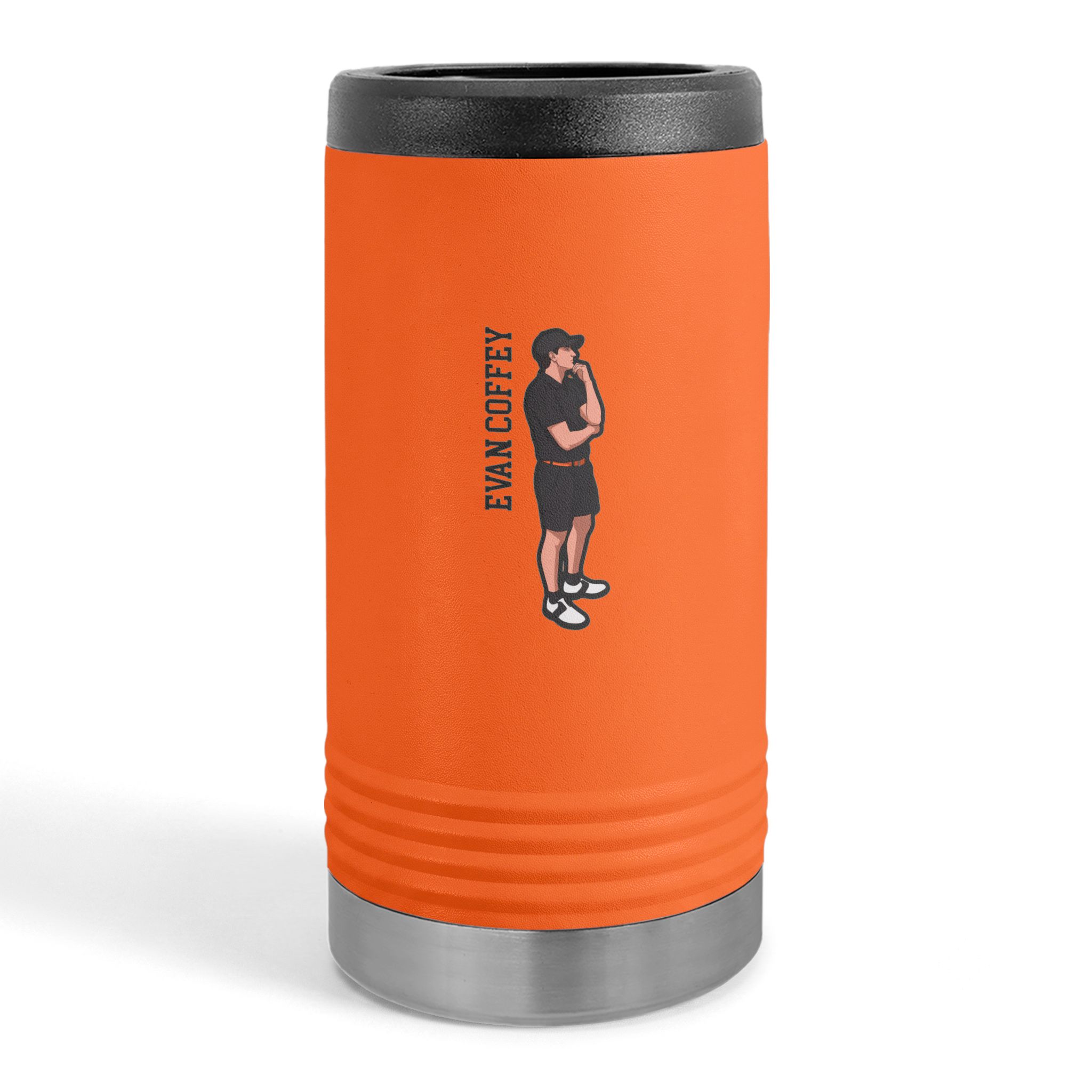 Slim Stainless Can Cooler — character_name_vertical in Orange