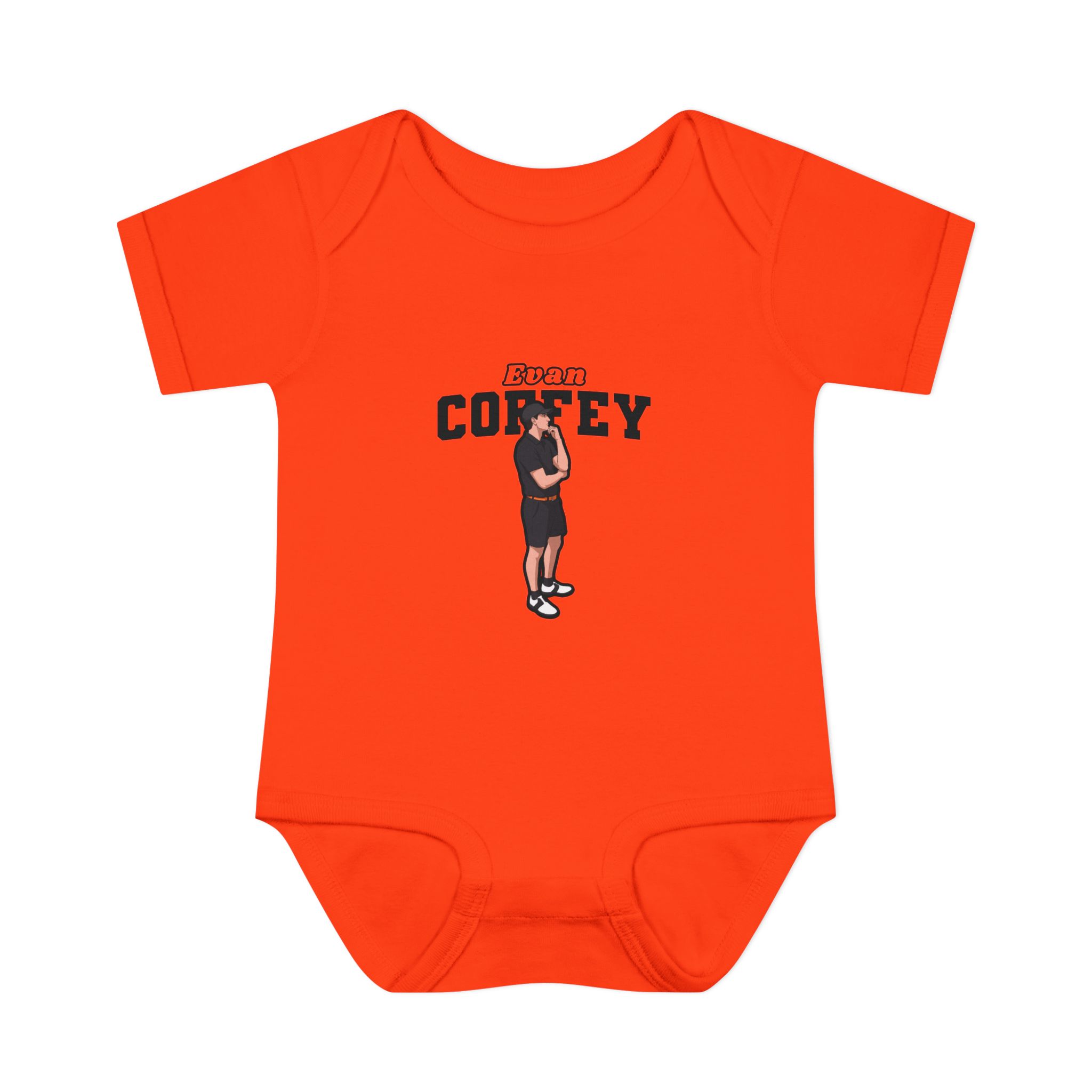 Baby Onesie — character_name_arch in Orange