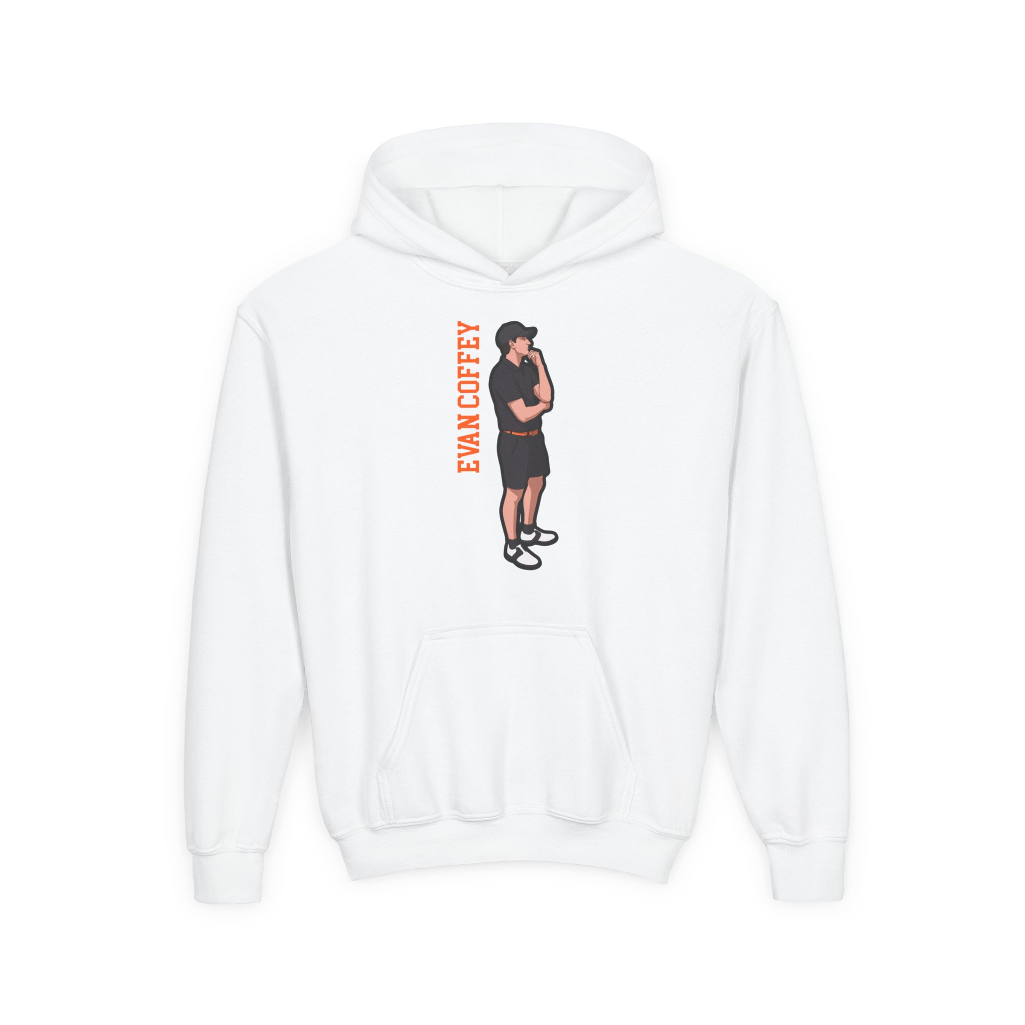 Youth Hoodie — character_name_vertical in White