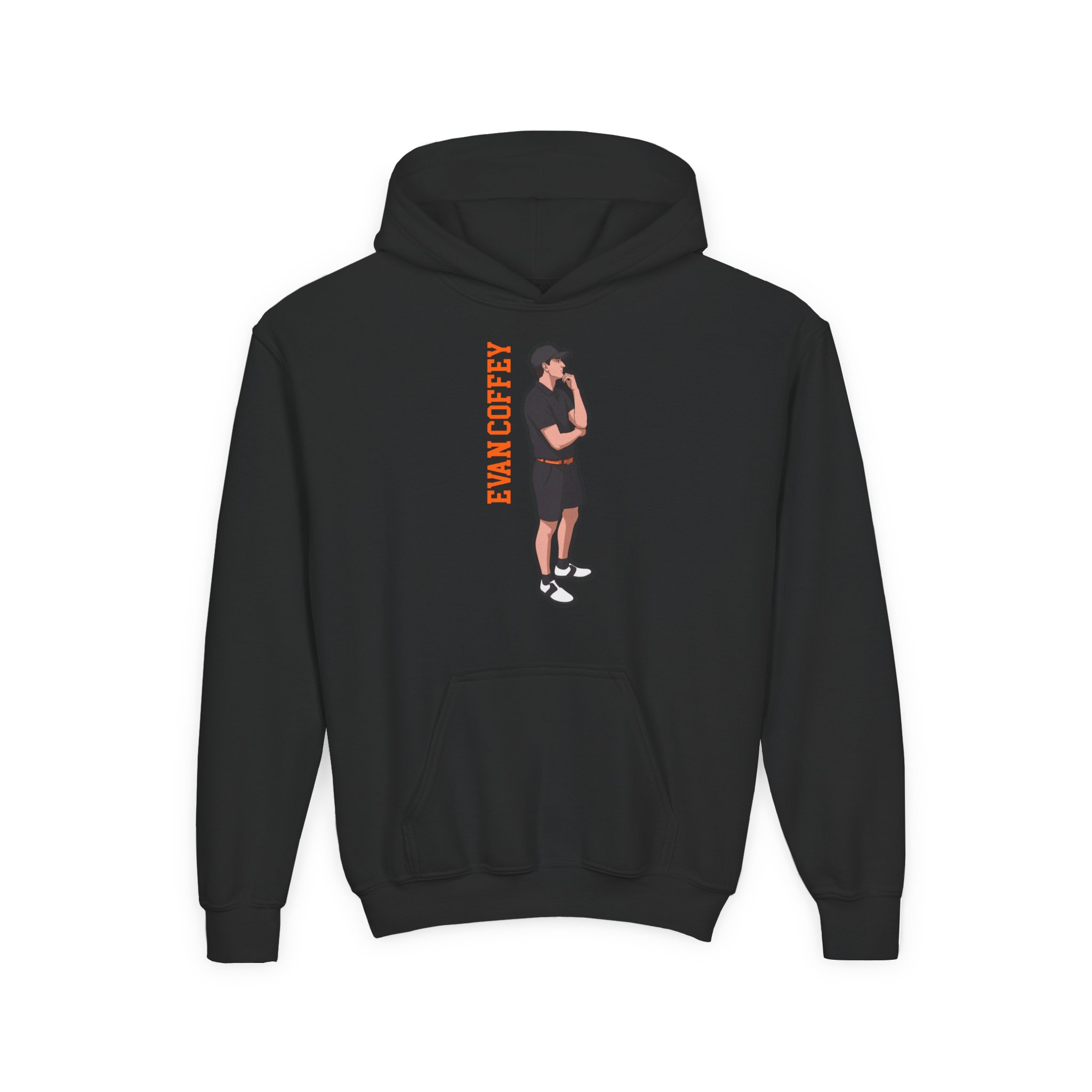 Youth Hoodie — character_name_vertical in Black