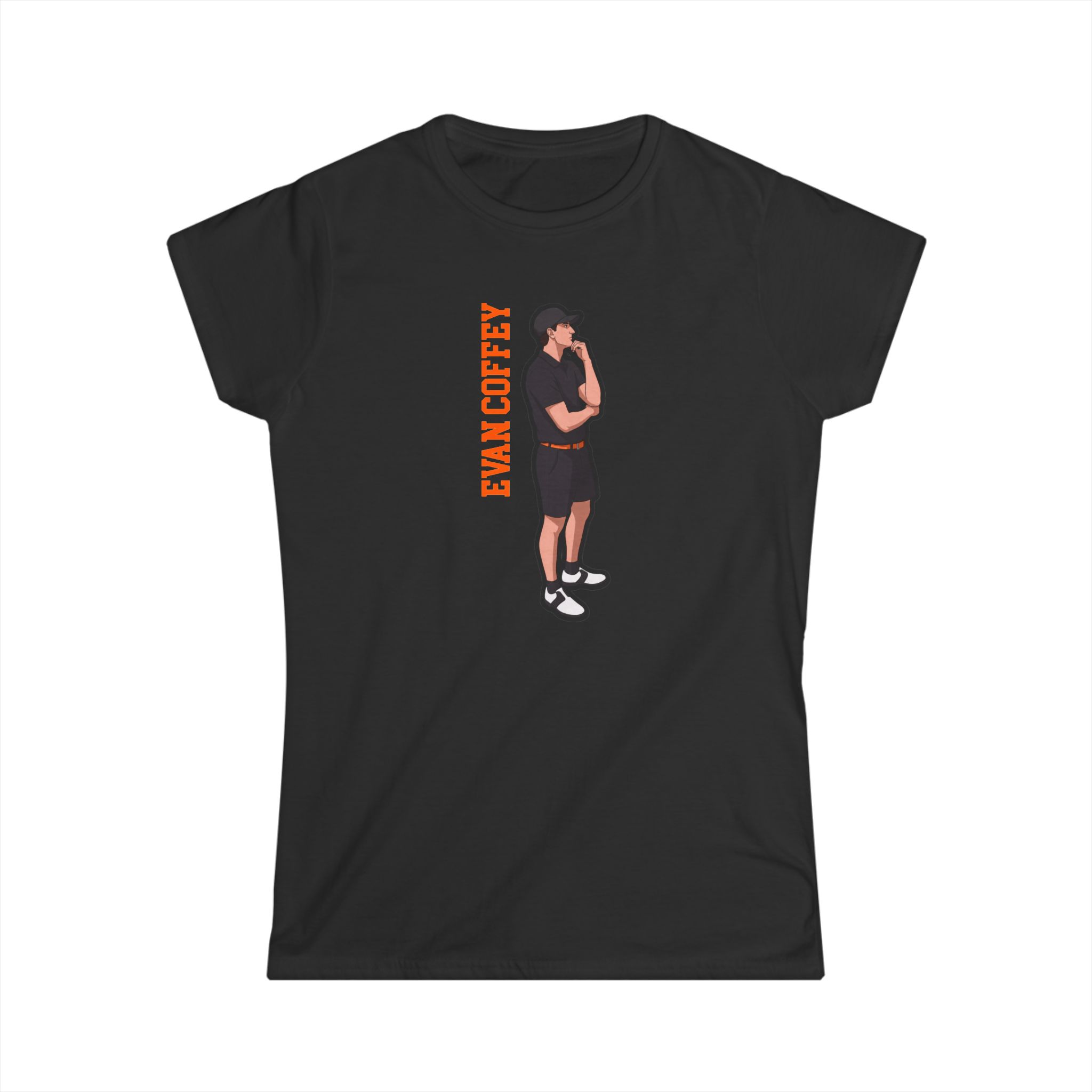 Women's Softstyle Tee — character_name_vertical in Black