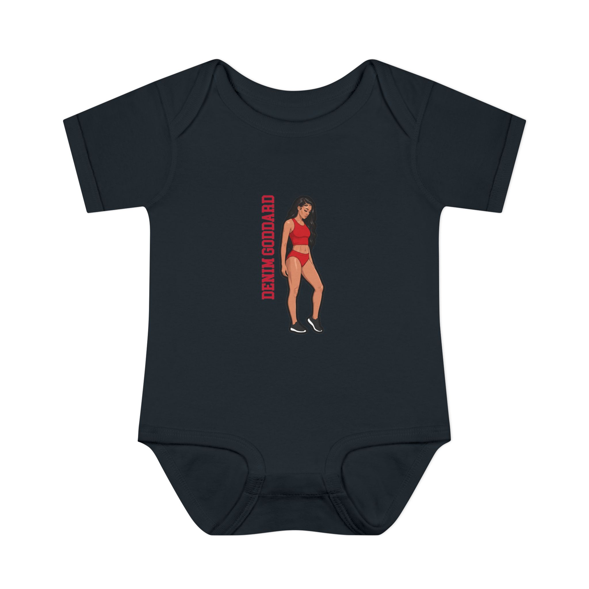 Baby Onesie — character_name_vertical in Black