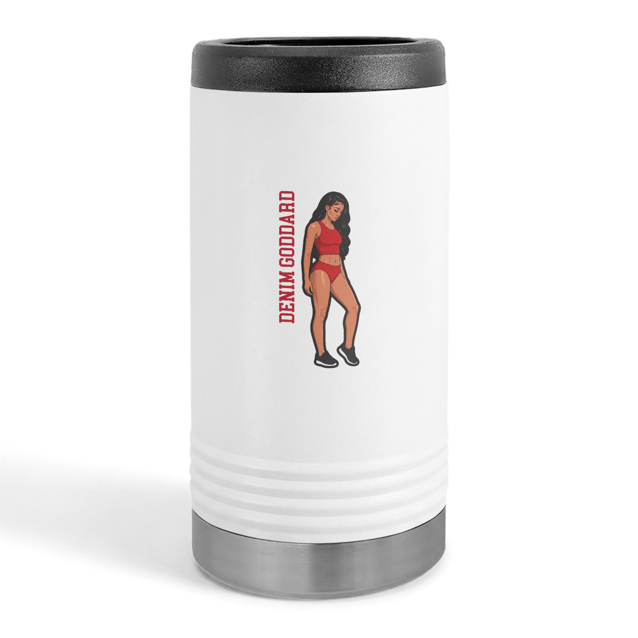 Slim Stainless Can Cooler — character_name_vertical in White