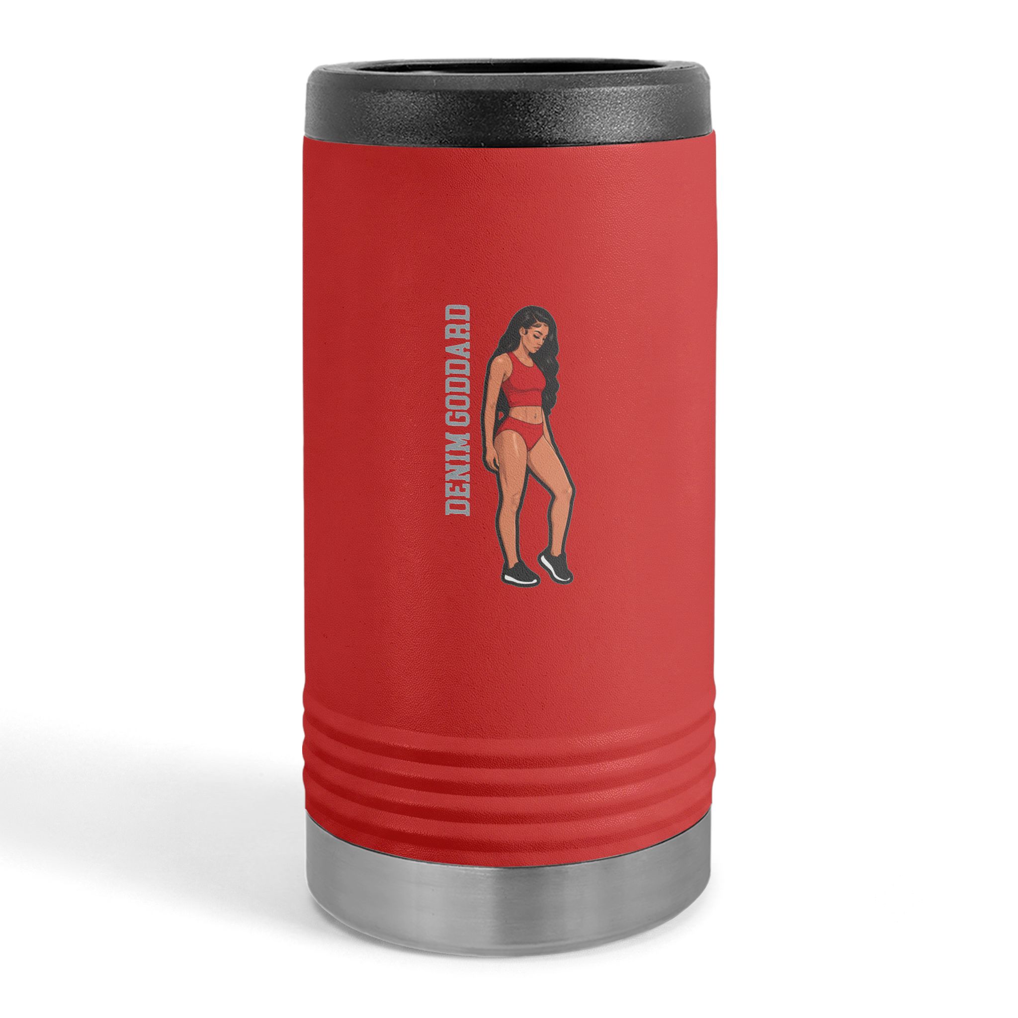 Slim Stainless Can Cooler — character_name_vertical in Red