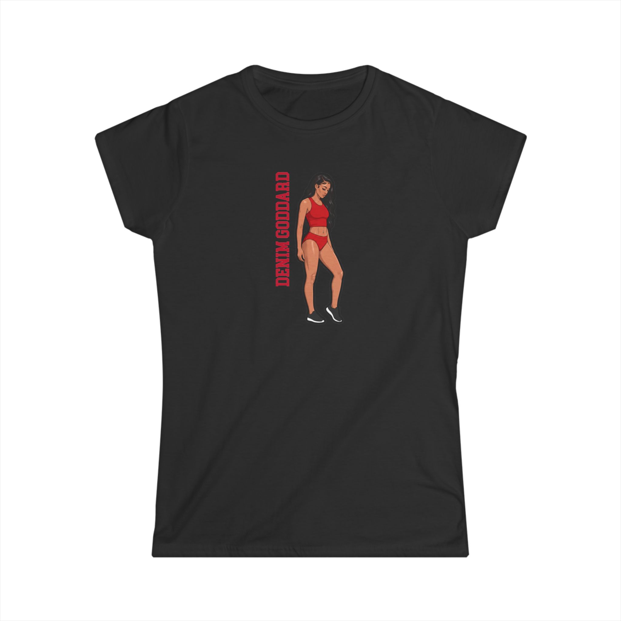 Women's Softstyle Tee — character_name_vertical in Black