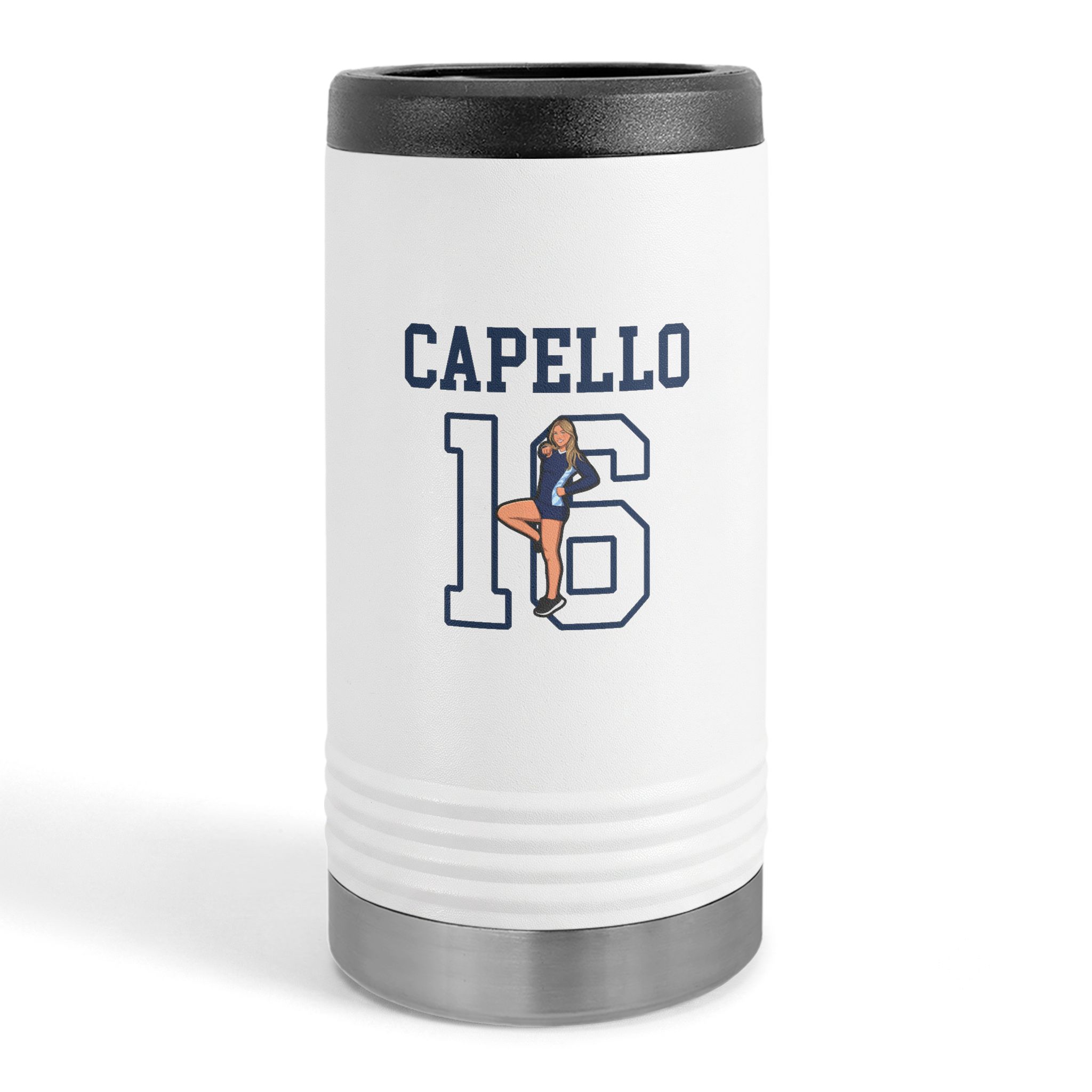 Slim Stainless Can Cooler — character_shirsey in White