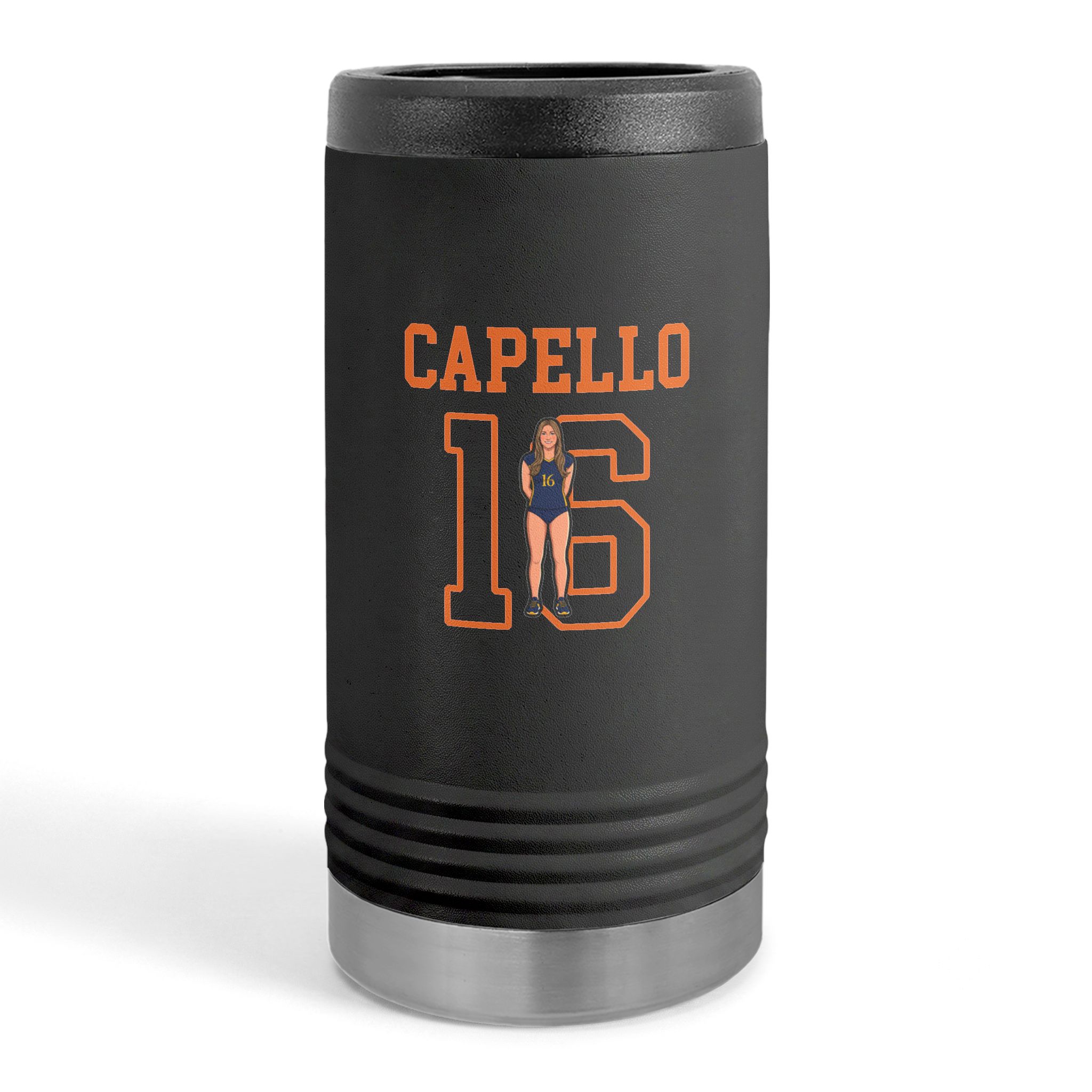 Slim Stainless Can Cooler — character_shirsey in Black