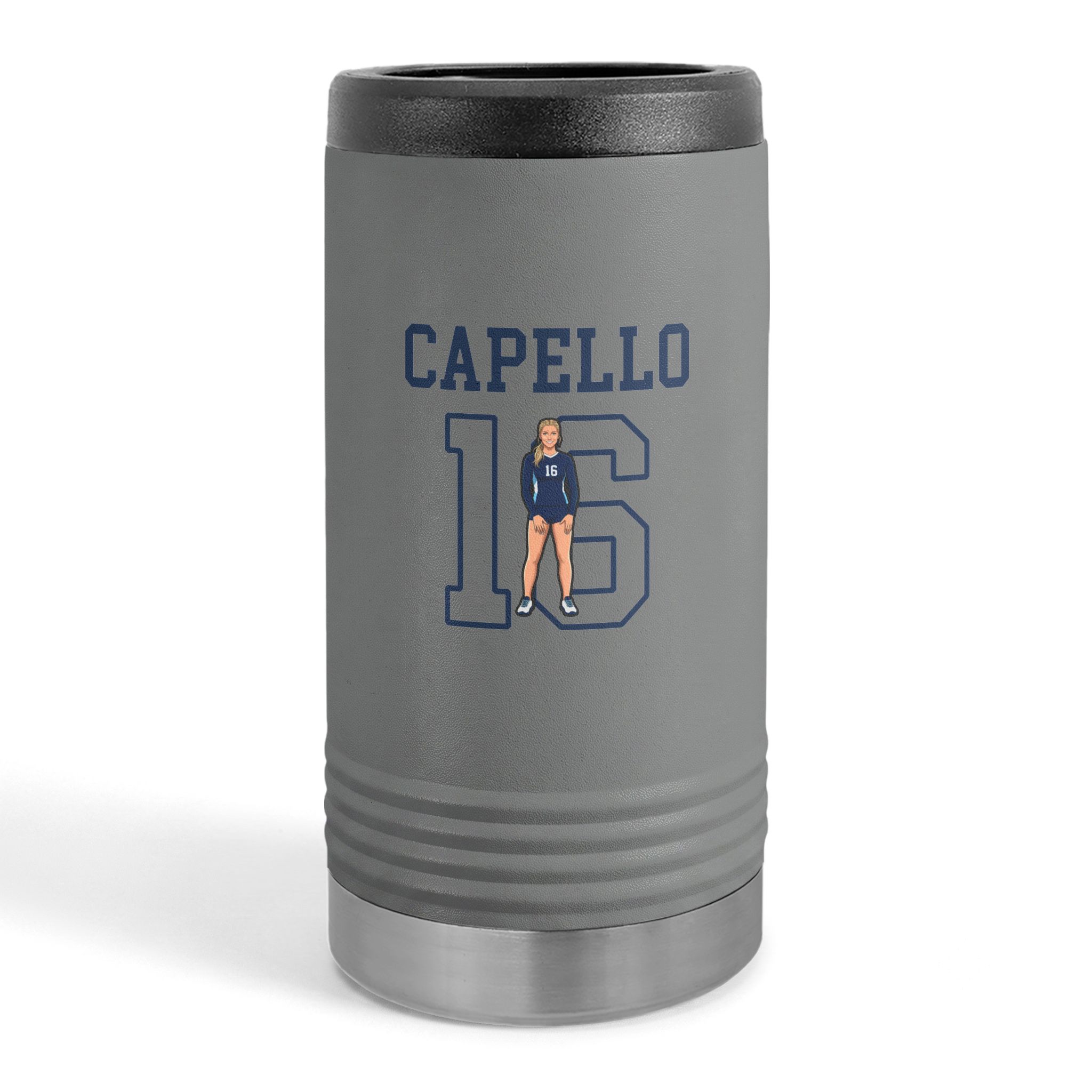 Slim Stainless Can Cooler — character_shirsey in Grey