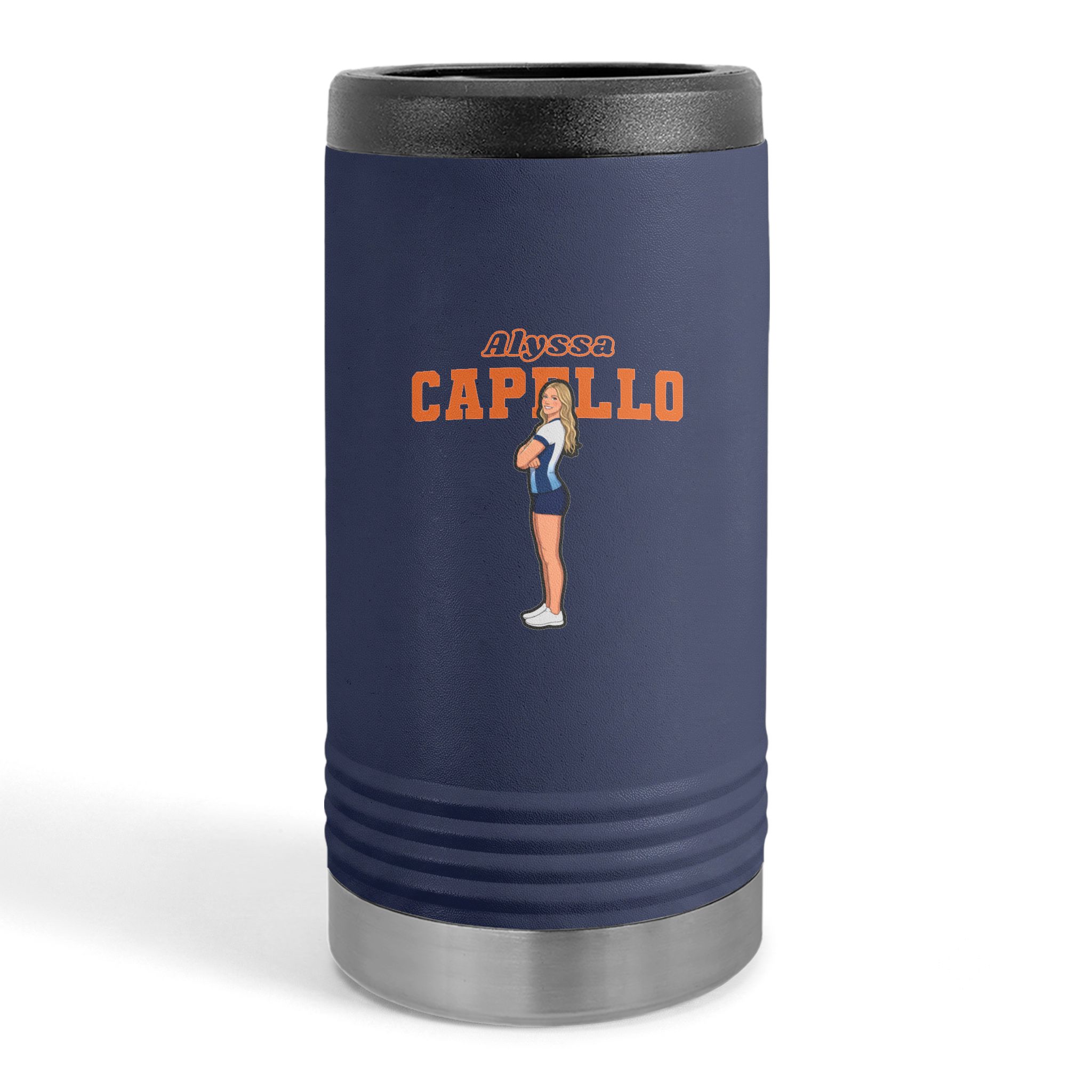 Slim Stainless Can Cooler — character_name_arch in Navy