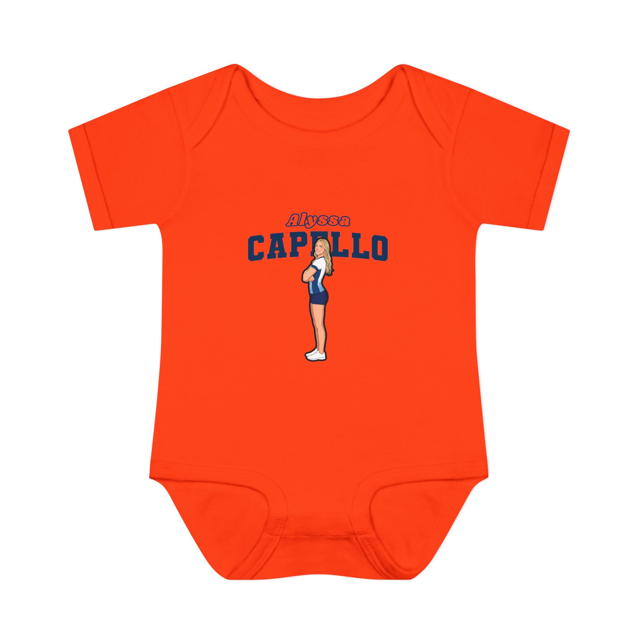Baby Onesie — character_name_arch in Orange