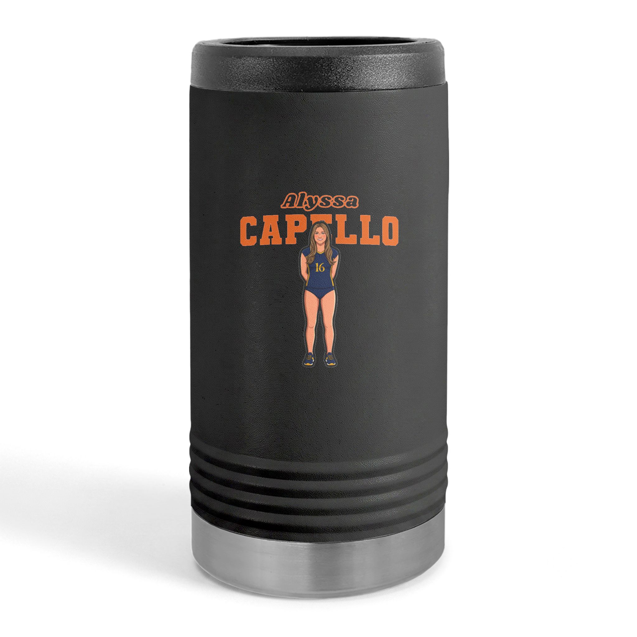 Slim Stainless Can Cooler — character_name_arch in Black