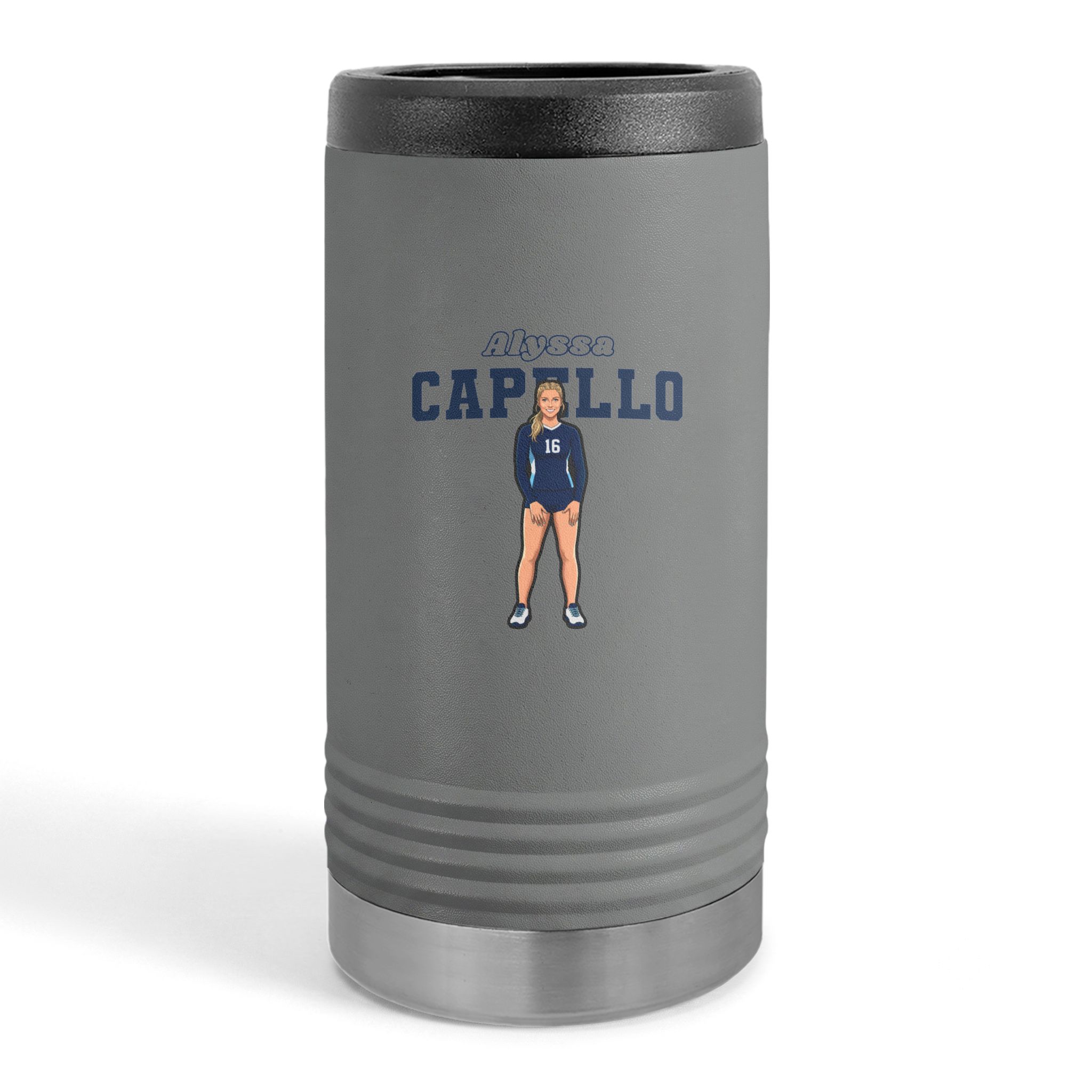 Slim Stainless Can Cooler — character_name_arch in Grey