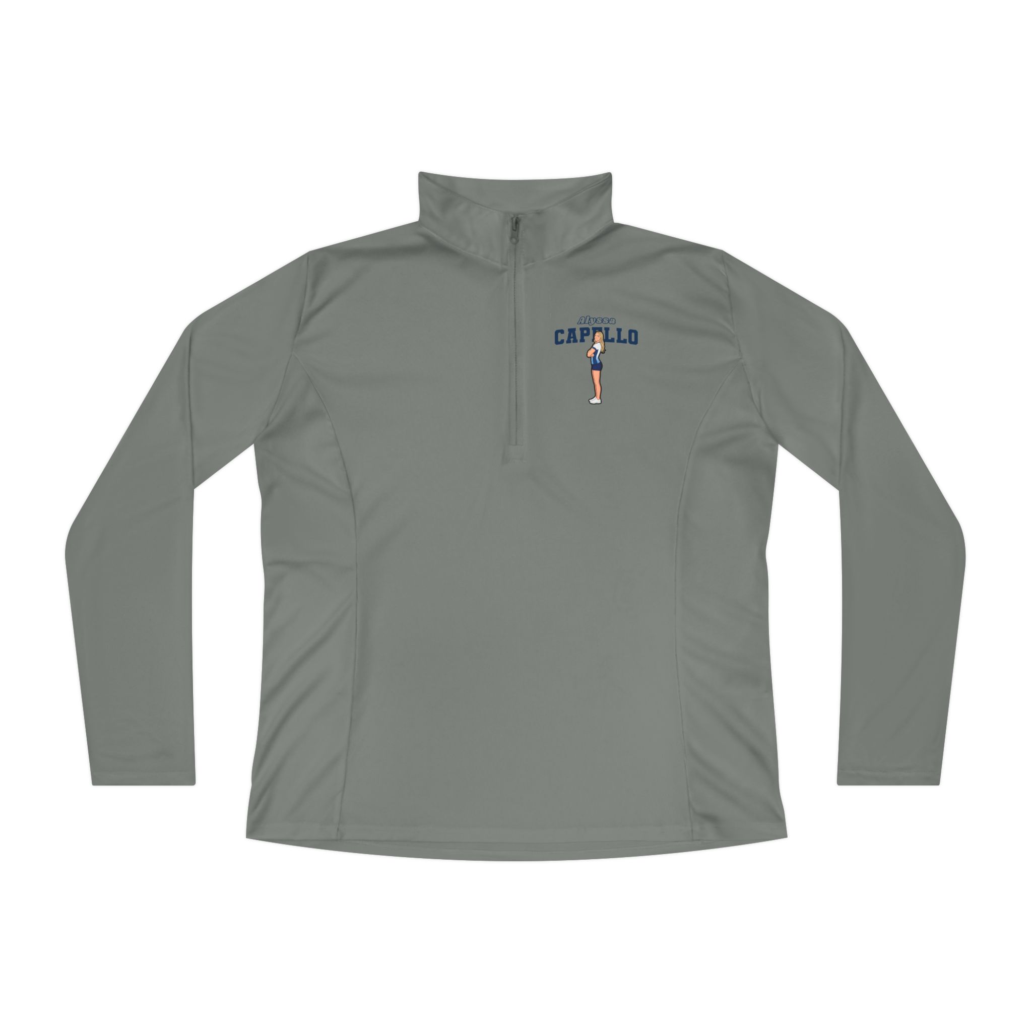 Women's Q-Zip Pullover — character_name_arch in Grey